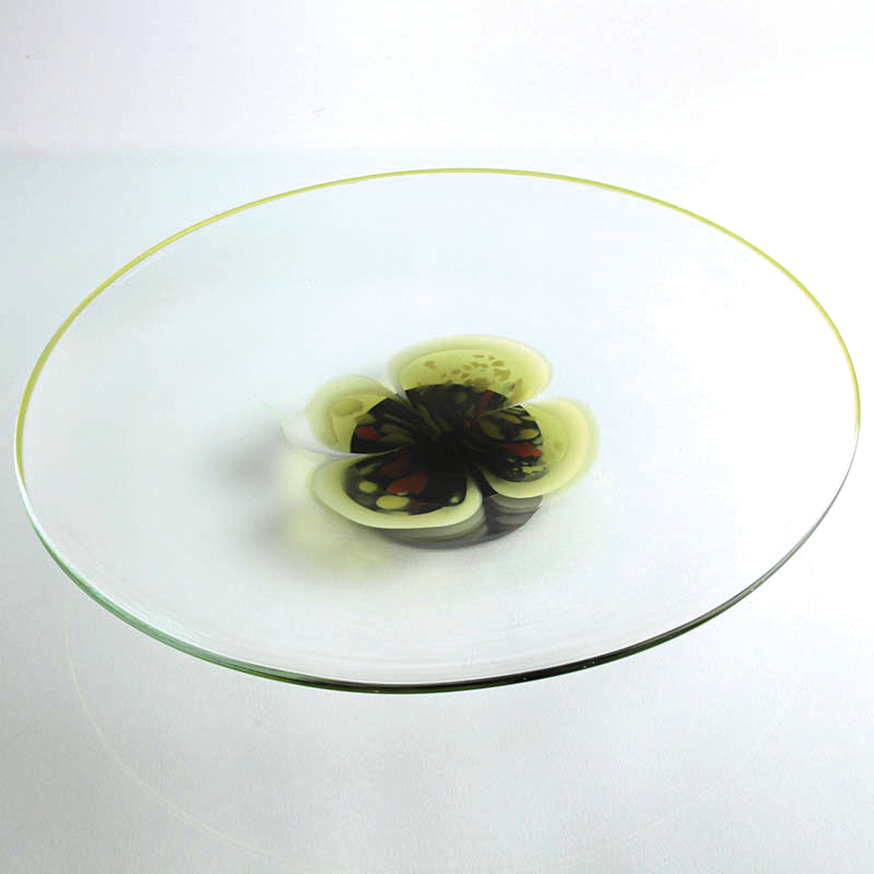 Detail p: Zwei Glaszierplatten und eine Schüssel, Cenedese, Murano, farbloses Glas, farbige Einschmelzungen, A macchie, D. 30 / 32 / 25 cm