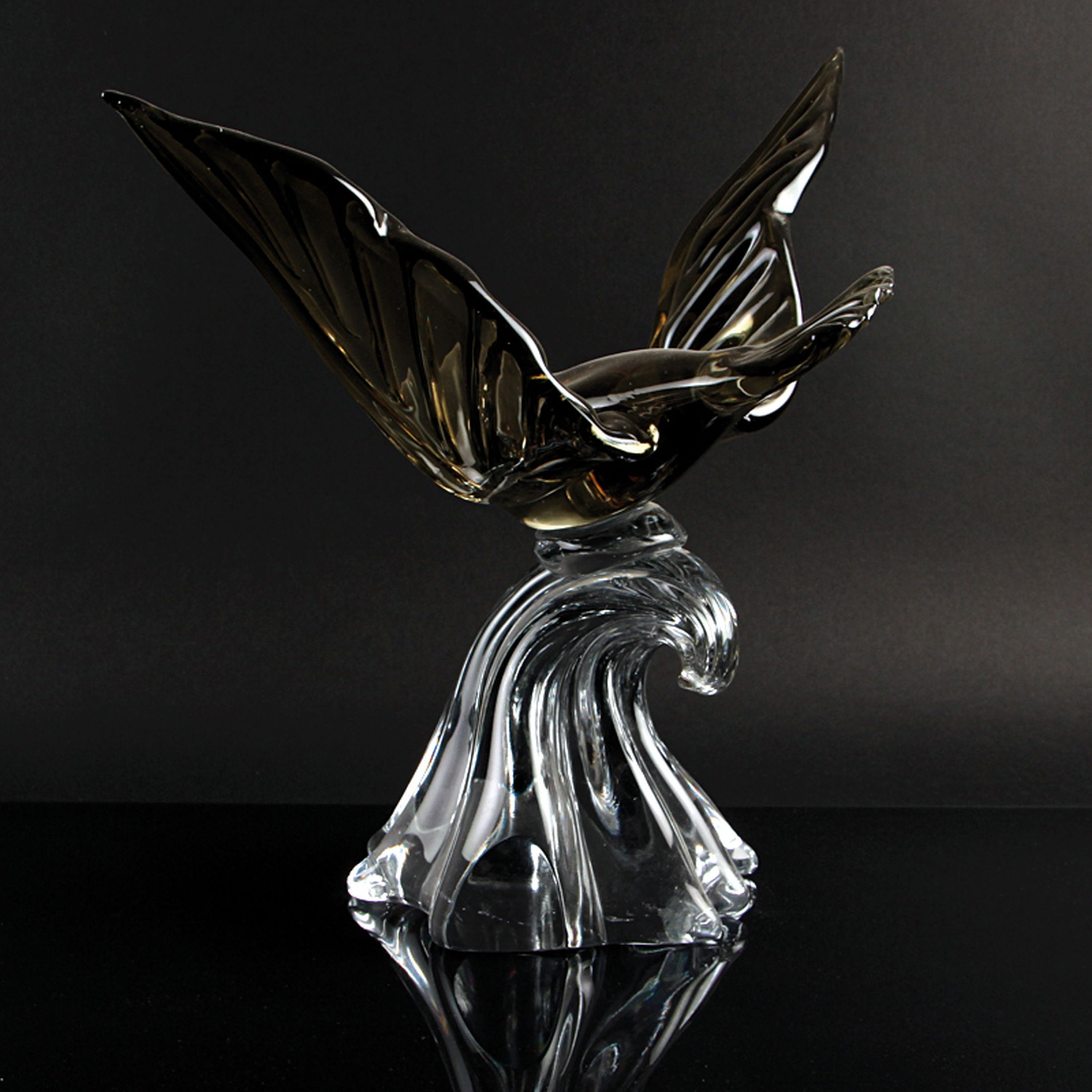 Detail a: Glasskulptur Möwe, Alfredo Barbini, Murano, grün und blau getöntes Glas, schwere Qualität,am Boden signiert, H. 40 cm