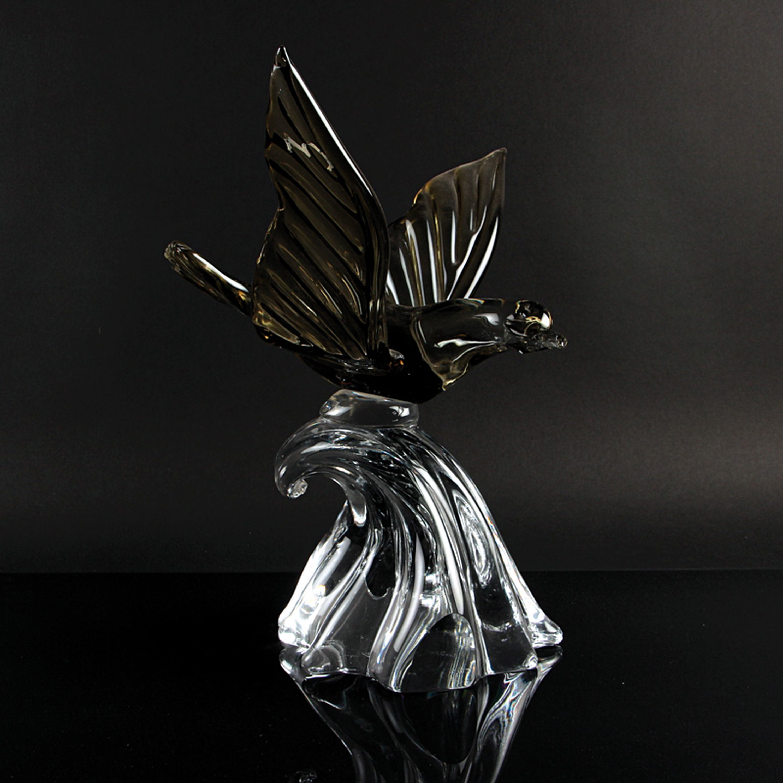 Detail b: Glasskulptur Möwe, Alfredo Barbini, Murano, grün und blau getöntes Glas, schwere Qualität,am Boden signiert, H. 40 cm