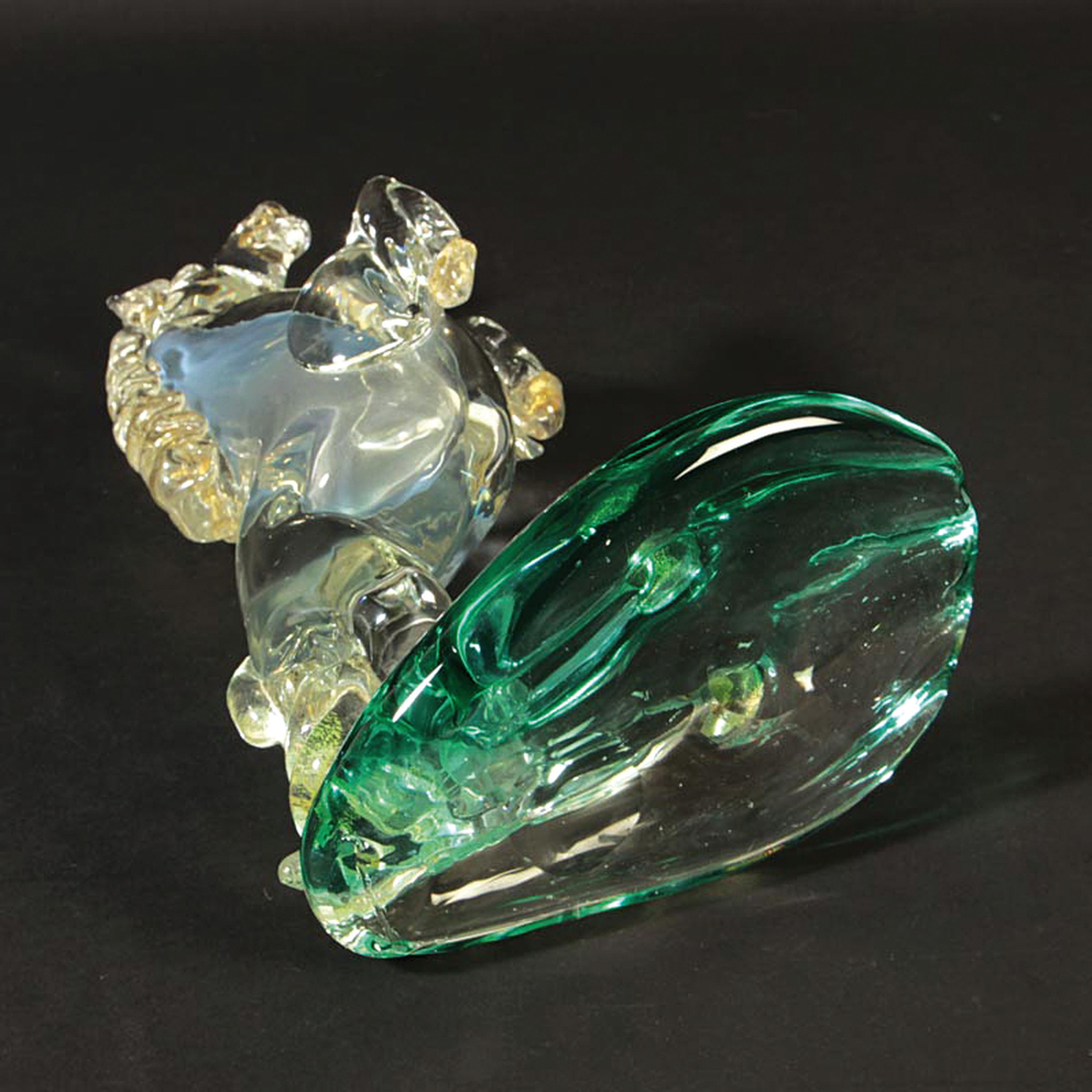 Detail d: 2 Glasskulpturen Pferde, Ermanno Nason für Cenedese, Murano, 1963-72, kleines Pferd mit Goldaufpuderung H. 21 cm; aufgerichtetes Pferd auf ...