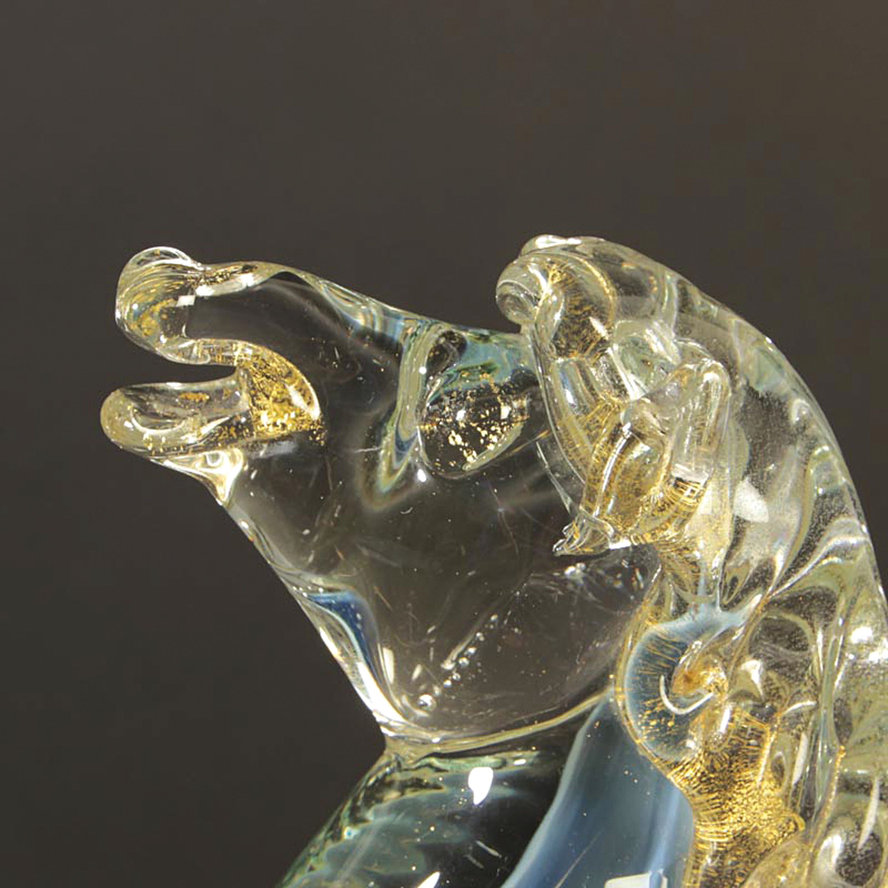 Detail f: 2 Glasskulpturen Pferde, Ermanno Nason für Cenedese, Murano, 1963-72, kleines Pferd mit Goldaufpuderung H. 21 cm; aufgerichtetes Pferd auf ...