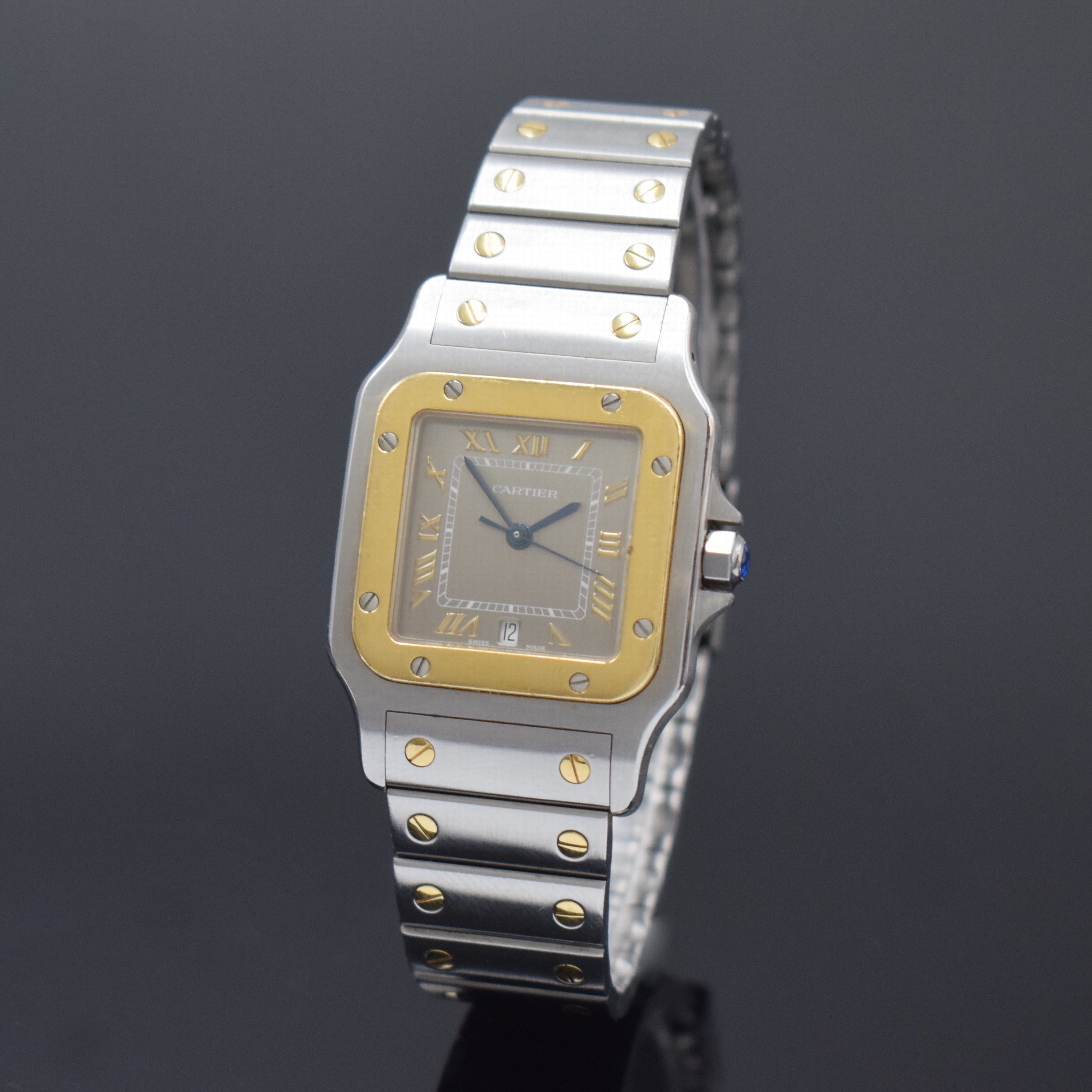 CARTIER Armbanduhr Santos Galbée Referenz 1566, Schweiz um 1995, Edelstahl/Gold kombiniert inkl. Gliederband m. Faltschl., quarz, Boden 8-fach ...