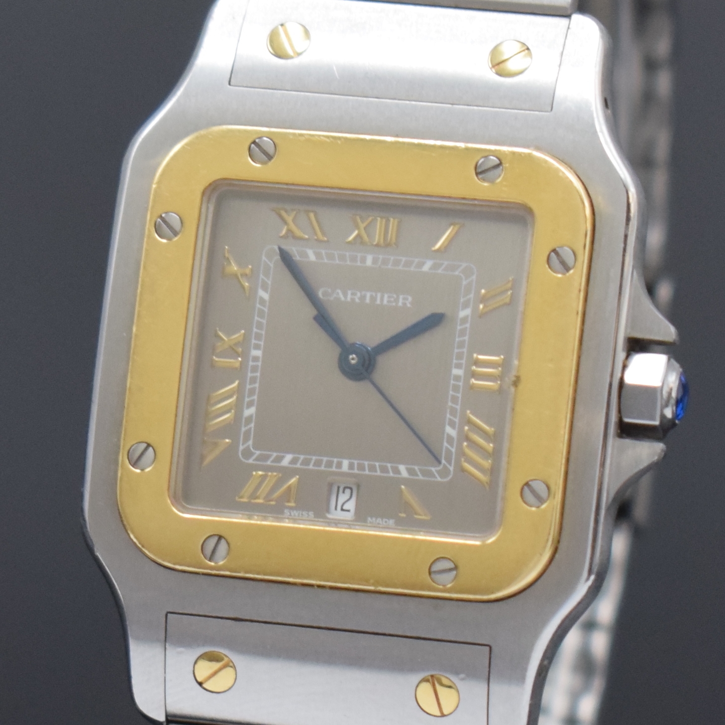 Detail a: CARTIER Armbanduhr Santos Galbée Referenz 1566, Schweiz um 1995, Edelstahl/Gold kombiniert inkl. Gliederband m. Faltschl., quarz, Boden 8-fach ...