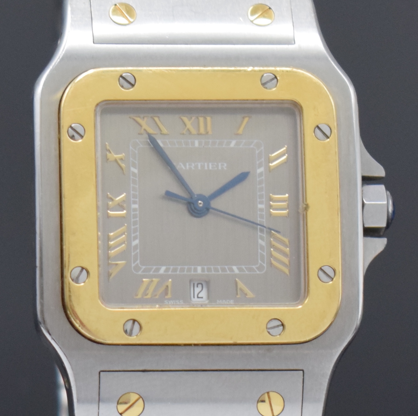 Detail c: CARTIER Armbanduhr Santos Galbée Referenz 1566, Schweiz um 1995, Edelstahl/Gold kombiniert inkl. Gliederband m. Faltschl., quarz, Boden 8-fach ...