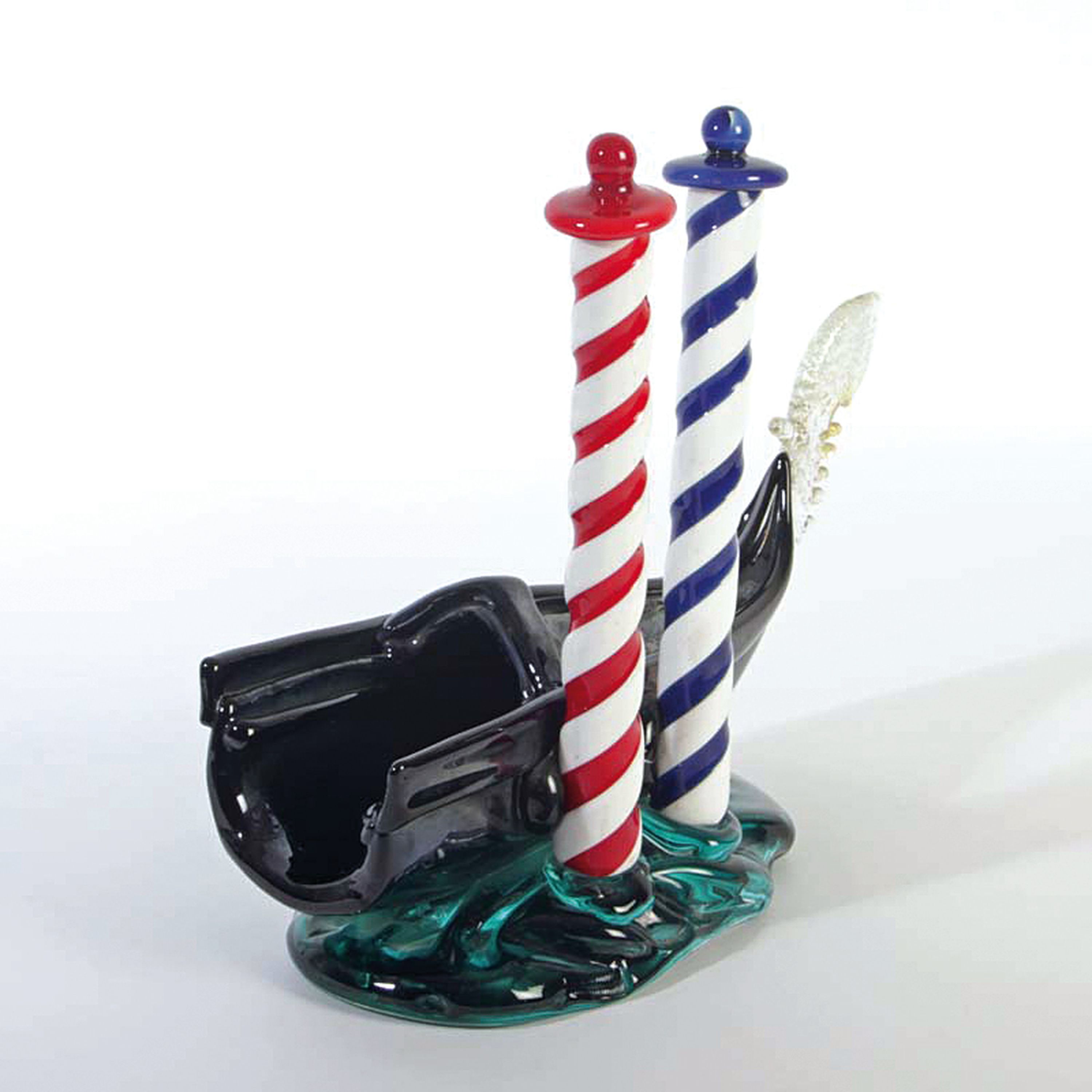 Detail b: Glasskulptur venezianische Gondel, Murano, vielfarbiges Glas, lüstrierendes Finish, H. 30cm
