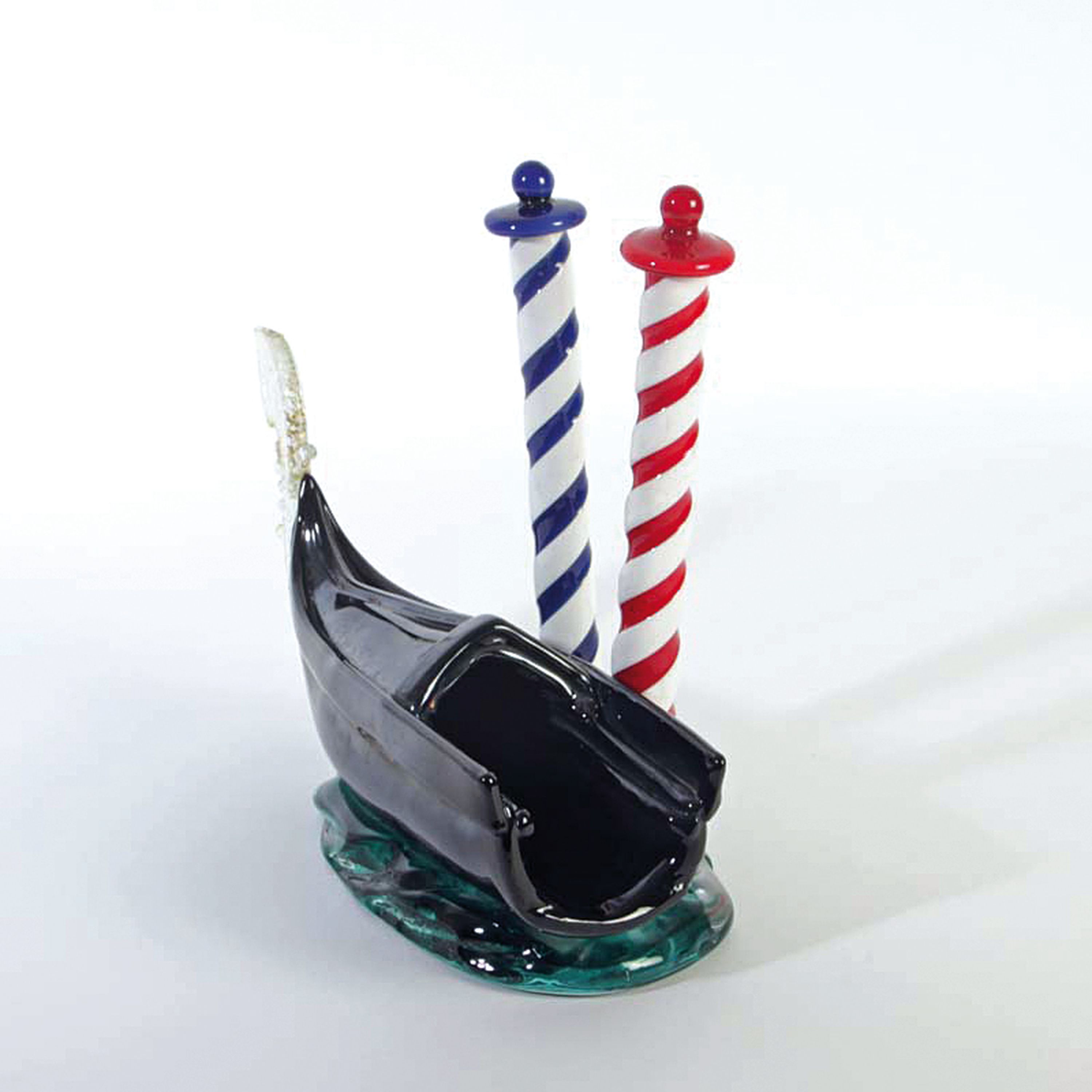 Detail c: Glasskulptur venezianische Gondel, Murano, vielfarbiges Glas, lüstrierendes Finish, H. 30cm
