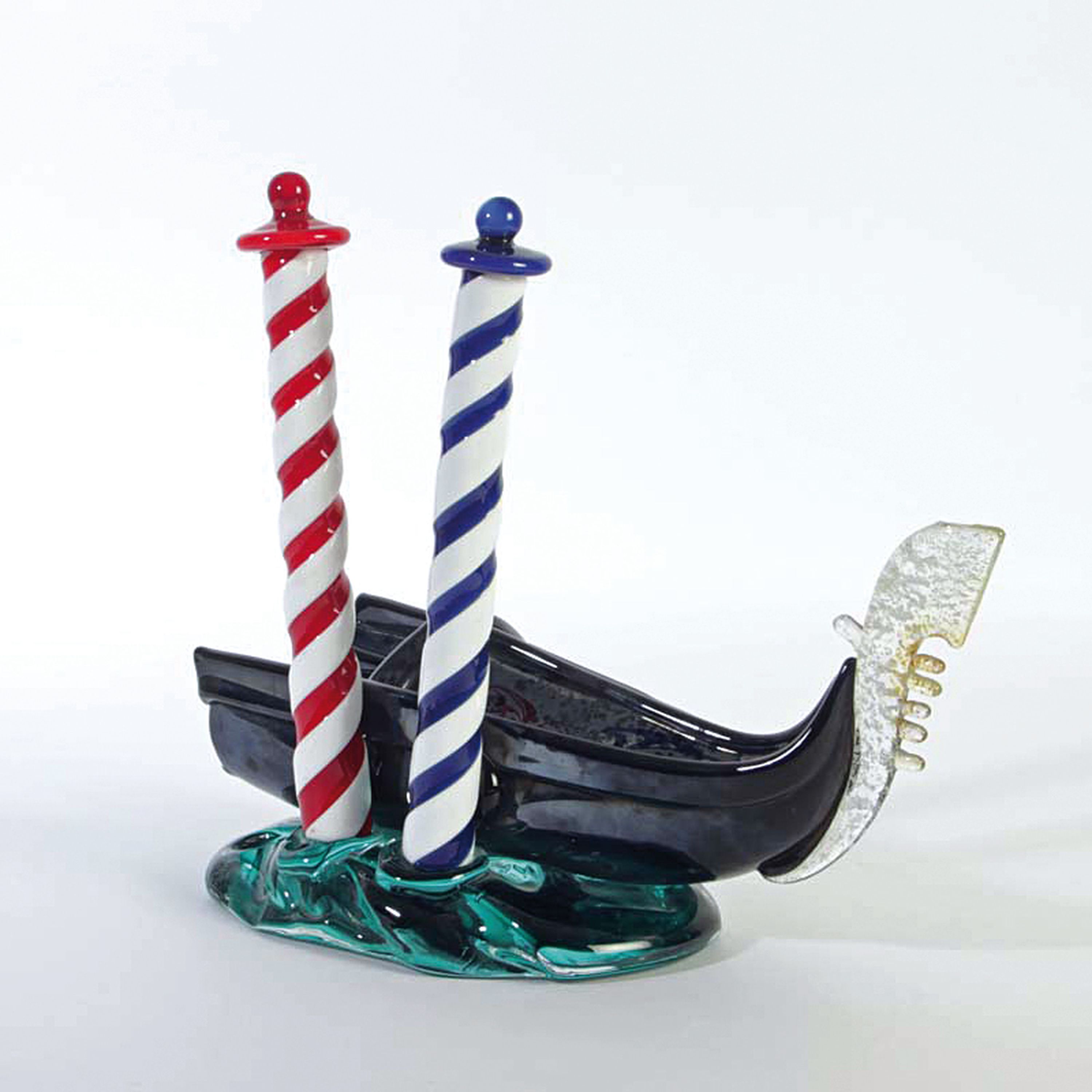 Detail d: Glasskulptur venezianische Gondel, Murano, vielfarbiges Glas, lüstrierendes Finish, H. 30cm