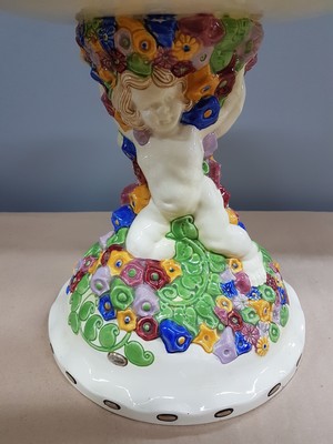 26904863b - Großer Tafelaufsatz/Fußschale, Julius Dressler, um 1900, mittig zwei Putti ...