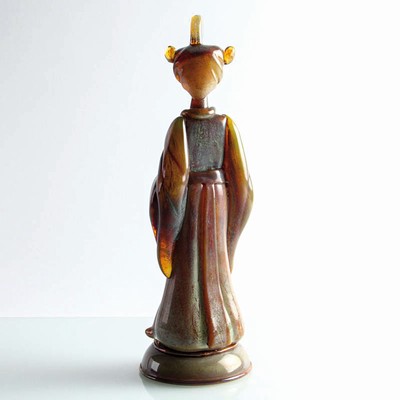 26904895h - Zwei Glasskulpturen Chinesen, Ermanno Nason für Cenedese, Murano, honigfarbenes ...