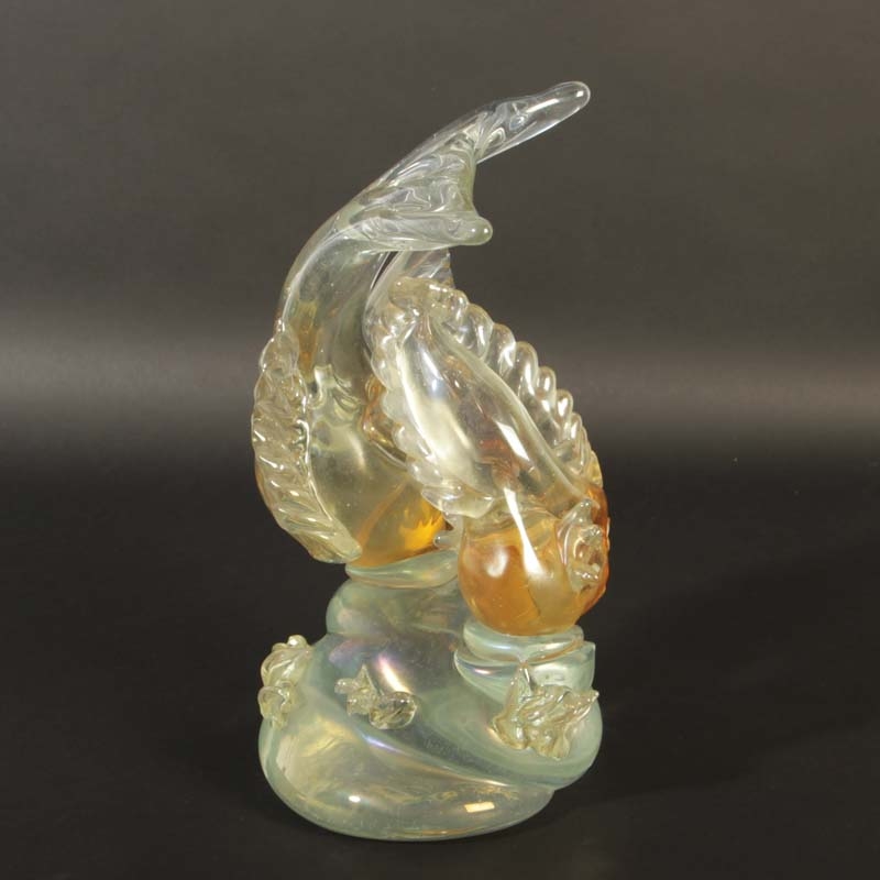 Detail d: Glasskulptur Fische, Alfredo Barbini für Cenedese, Murano, 1950er-Jahre, farbloses, partiell eingefärbtes Glas, z.T. lüstriert, Paar Fische, ...