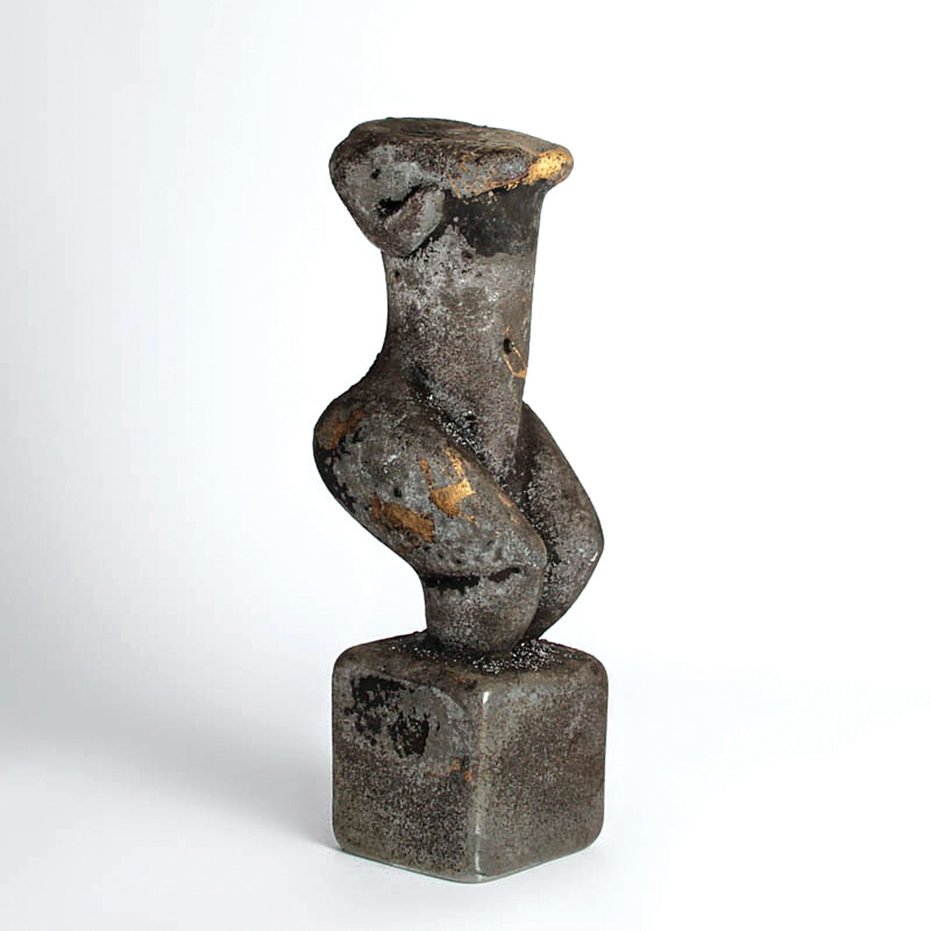 Vetro a scavo-Glasskulptur Torso, Ermanno Nason für Cenedese, Murano, Glas, graue Patina in vetro a scavo-Technik, H. 37 cm
