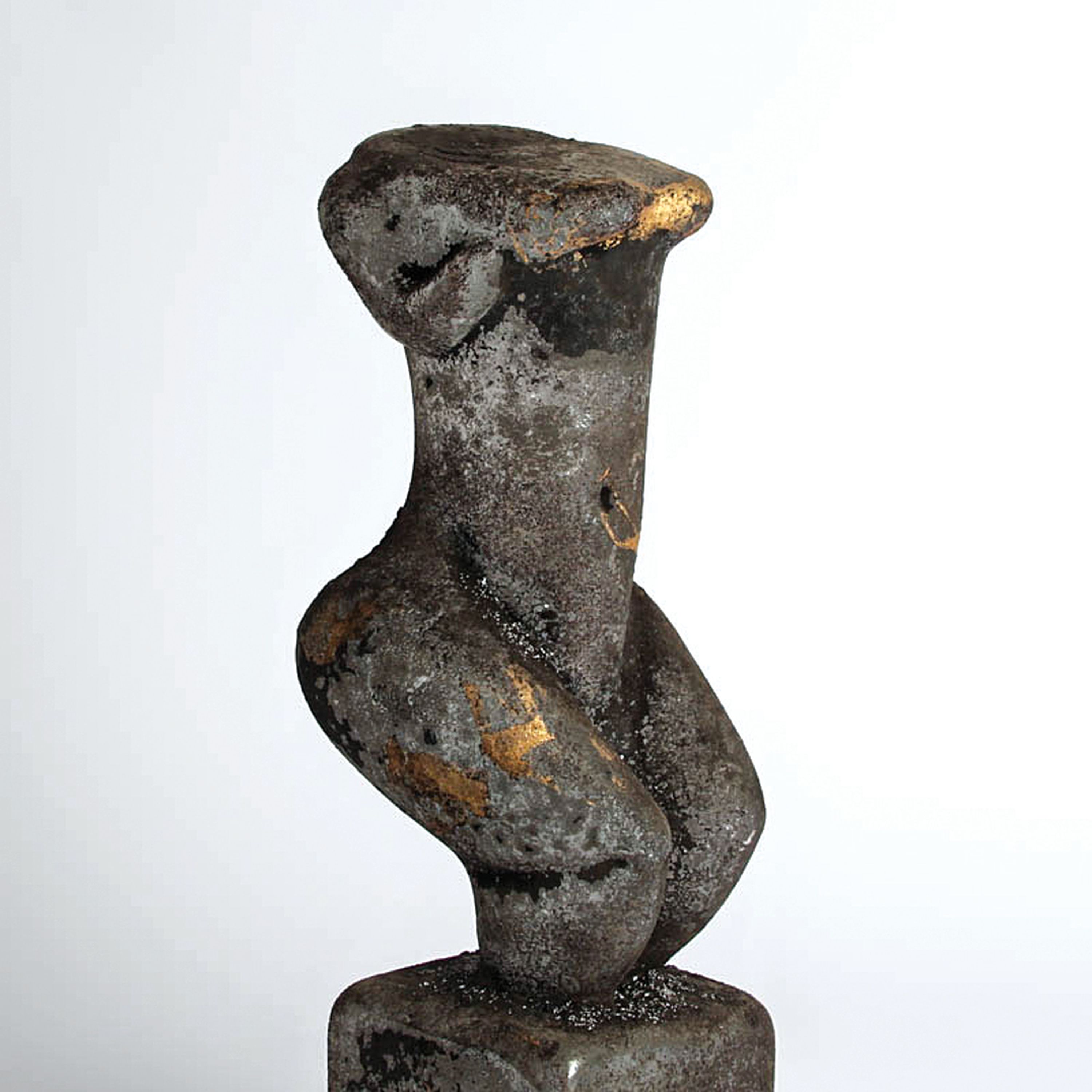 Detail a: Vetro a scavo-Glasskulptur Torso, Ermanno Nason für Cenedese, Murano, Glas, graue Patina in vetro a scavo-Technik, H. 37 cm