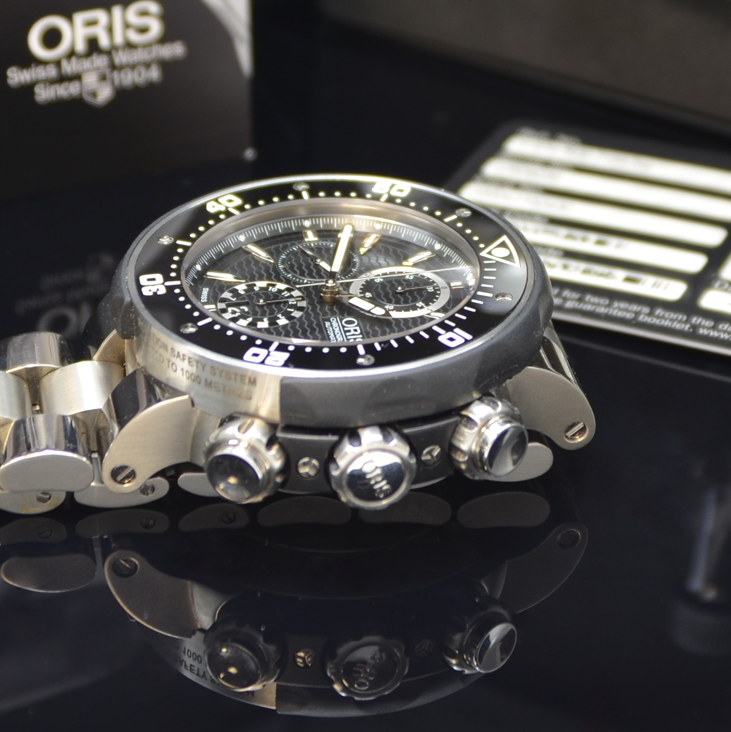 Detail c: ORIS Pro Diver Herrenchronograph Referenz 7630-71, Automatik, Titangeh. inkl. orig. Titan-Gliederband m. Faltschl., Boden, Krone sowie Drücker ...
