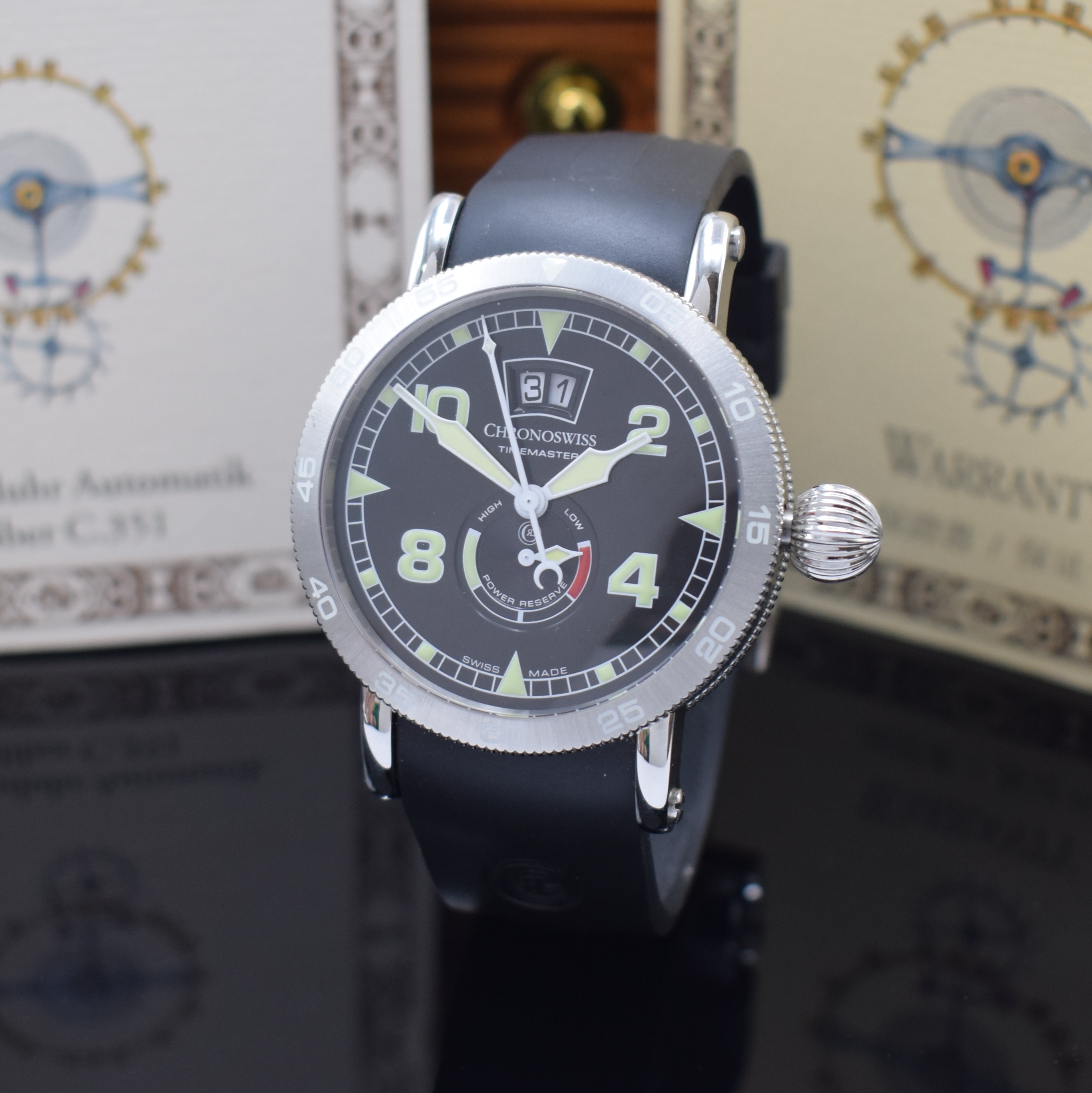 CHRONOSWISS Timemaster Herrenarmbanduhr Referenz CH3533, Schweiz verk. lt. beil. Pap. 06/2012, Automatik, beids. vergl. Geh. in Stahl, Boden ...