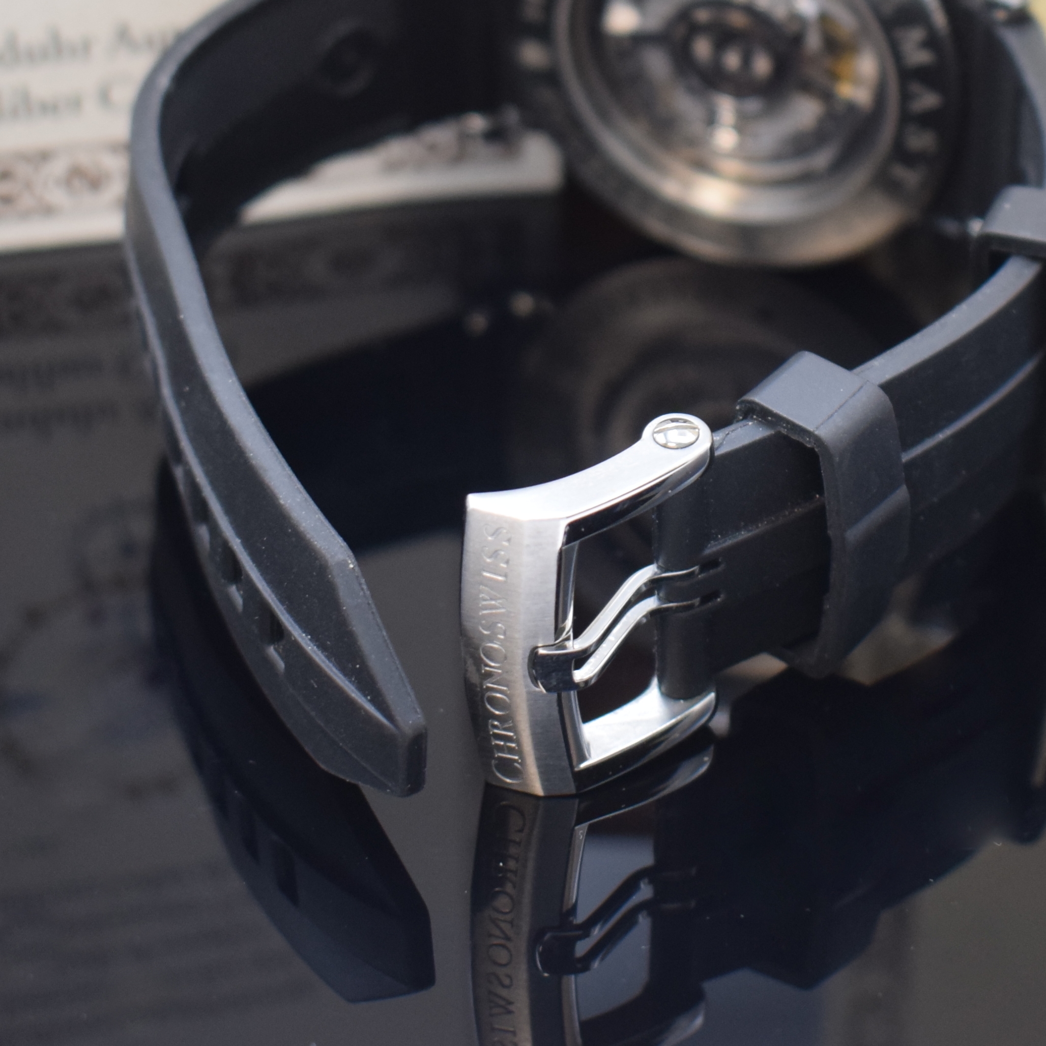 Detail b: CHRONOSWISS Timemaster Herrenarmbanduhr Referenz CH3533, Schweiz verk. lt. beil. Pap. 06/2012, Automatik, beids. vergl. Geh. in Stahl, Boden ...