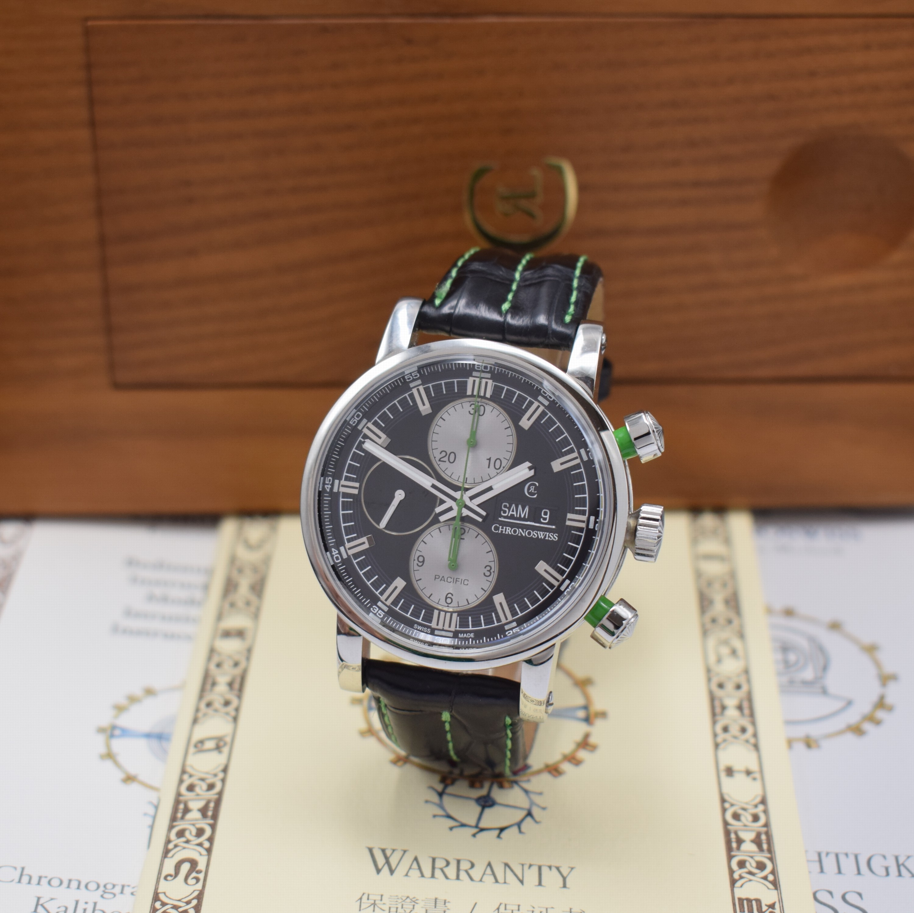 CHRONOSWISS Pacific Armbandchronograph Referenz CH7583, Automatik, beids. vergl. Geh. in Edelstahl inkl. orig. Lederband m. Dornschl., Boden 5-fach ...