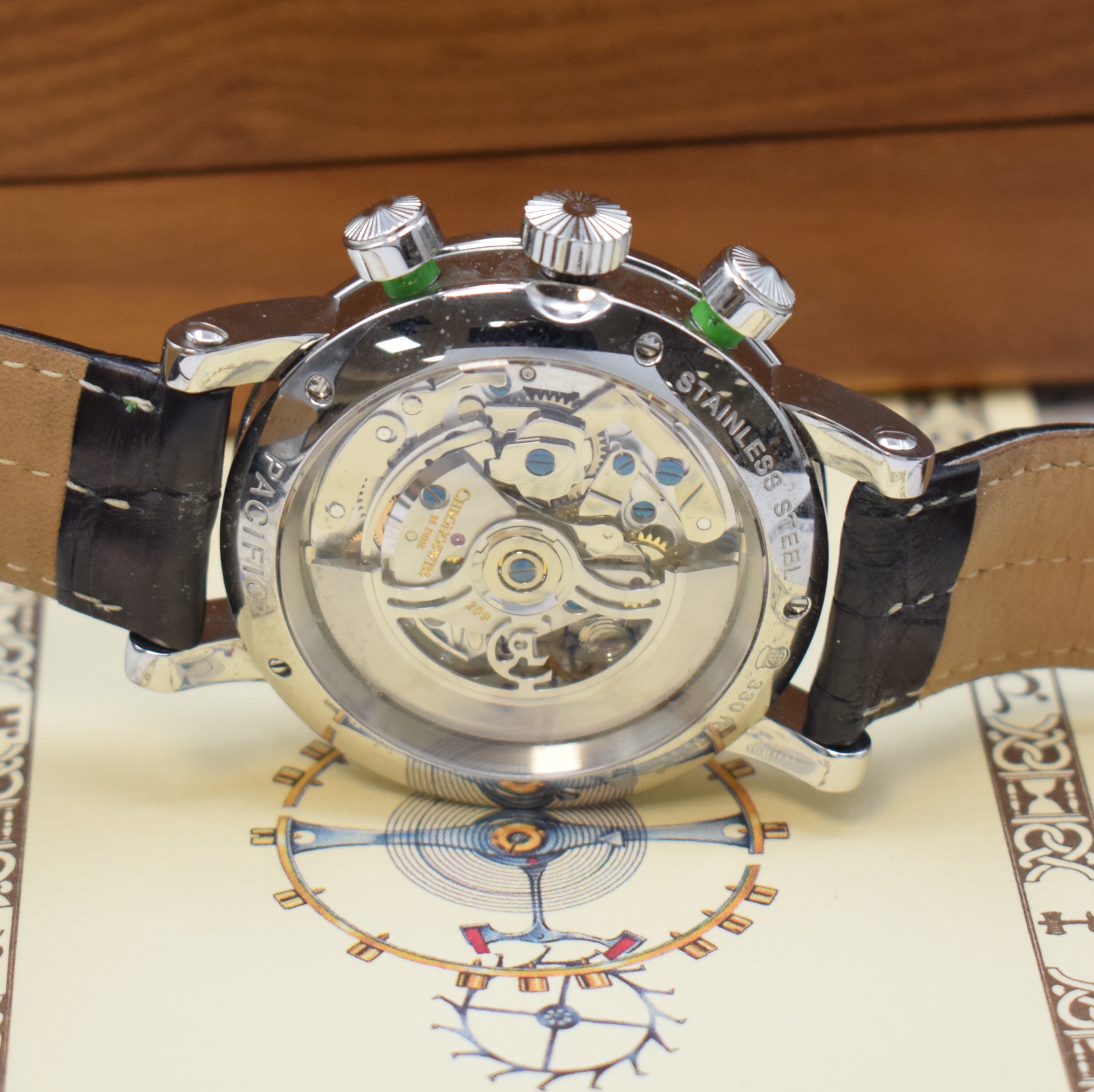 Detail f: CHRONOSWISS Pacific Armbandchronograph Referenz CH7583, Automatik, beids. vergl. Geh. in Edelstahl inkl. orig. Lederband m. Dornschl., Boden 5-fach ...
