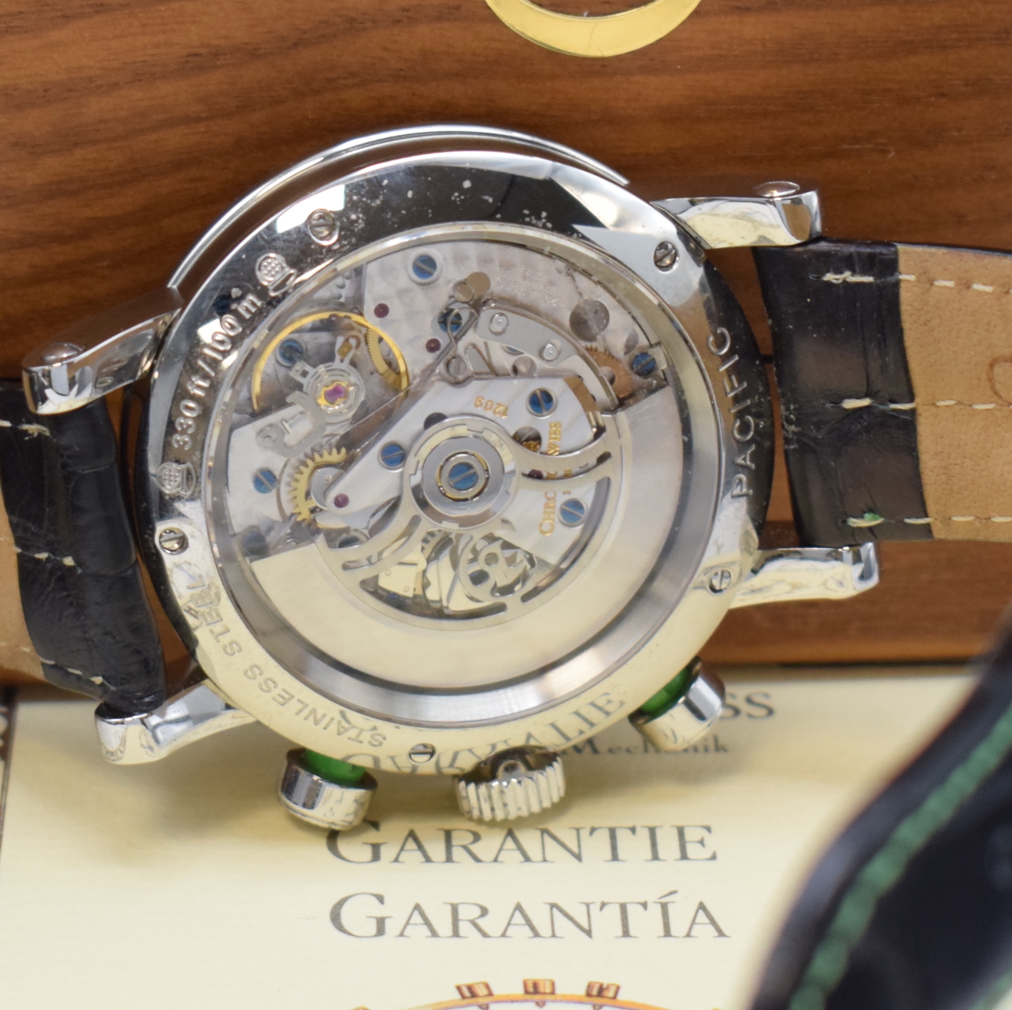 Detail g: CHRONOSWISS Pacific Armbandchronograph Referenz CH7583, Automatik, beids. vergl. Geh. in Edelstahl inkl. orig. Lederband m. Dornschl., Boden 5-fach ...