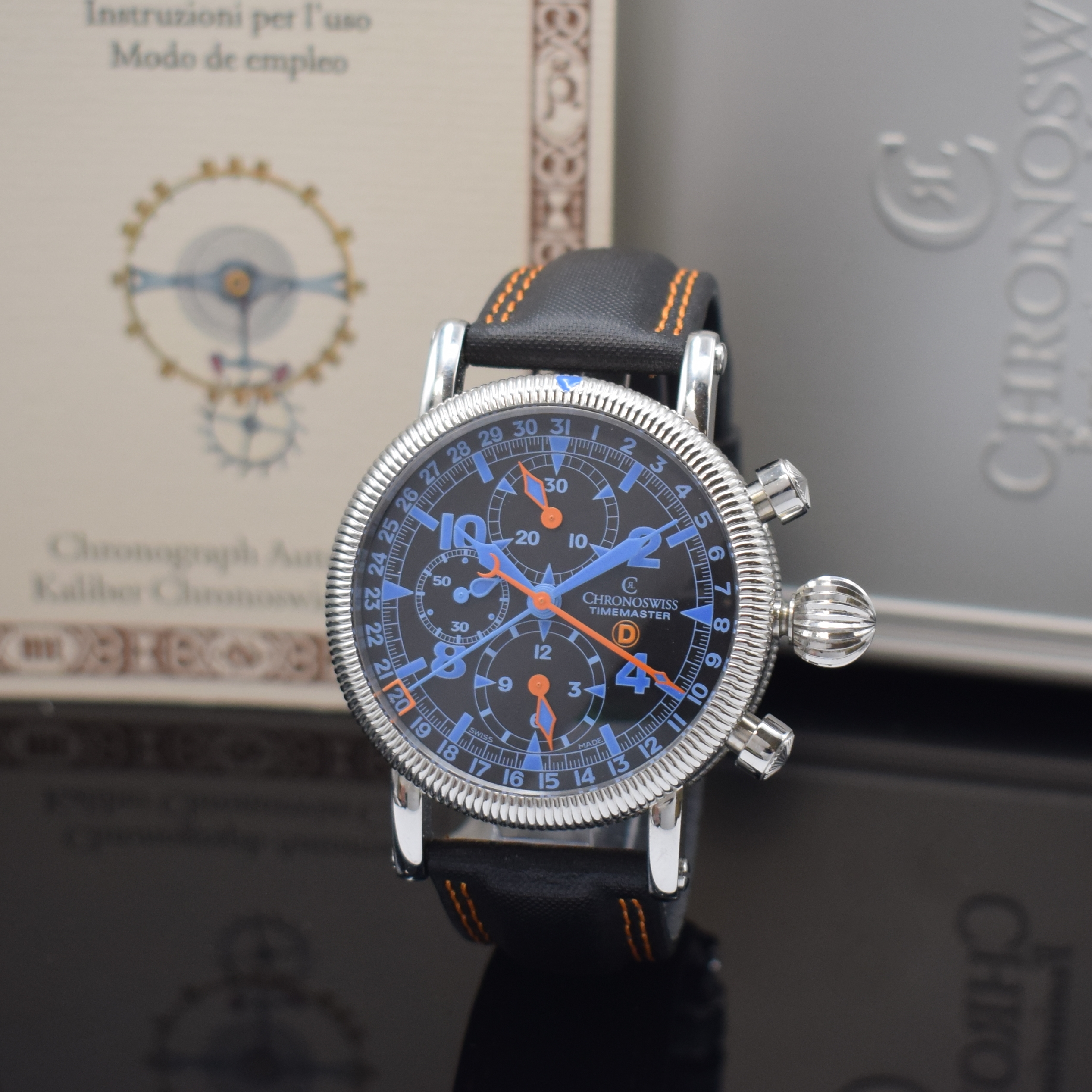 CHRONOSWISS Timemaster D Herrenchronograph Referenz CH7533, Schweiz um 2010, Automatik, beids. vergl. Geh. in Edelstahl inkl. orig. Lederband m. ...