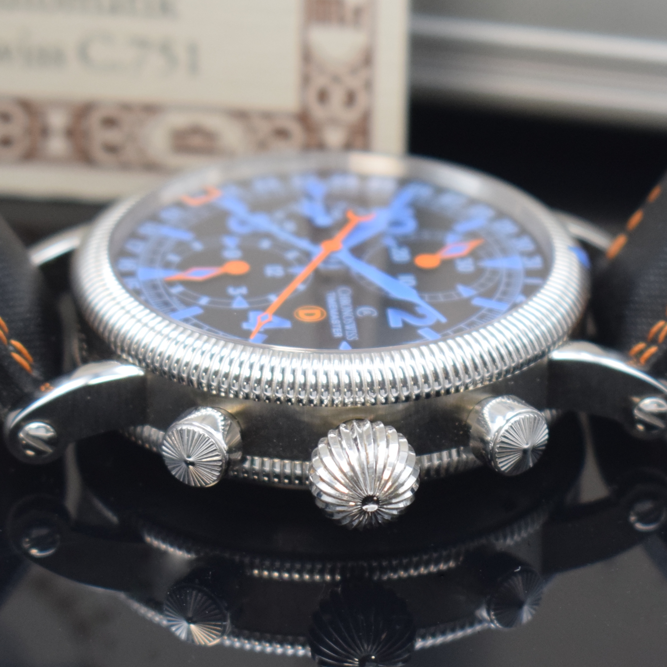 Detail c: CHRONOSWISS Timemaster D Herrenchronograph Referenz CH7533, Schweiz um 2010, Automatik, beids. vergl. Geh. in Edelstahl inkl. orig. Lederband m. ...