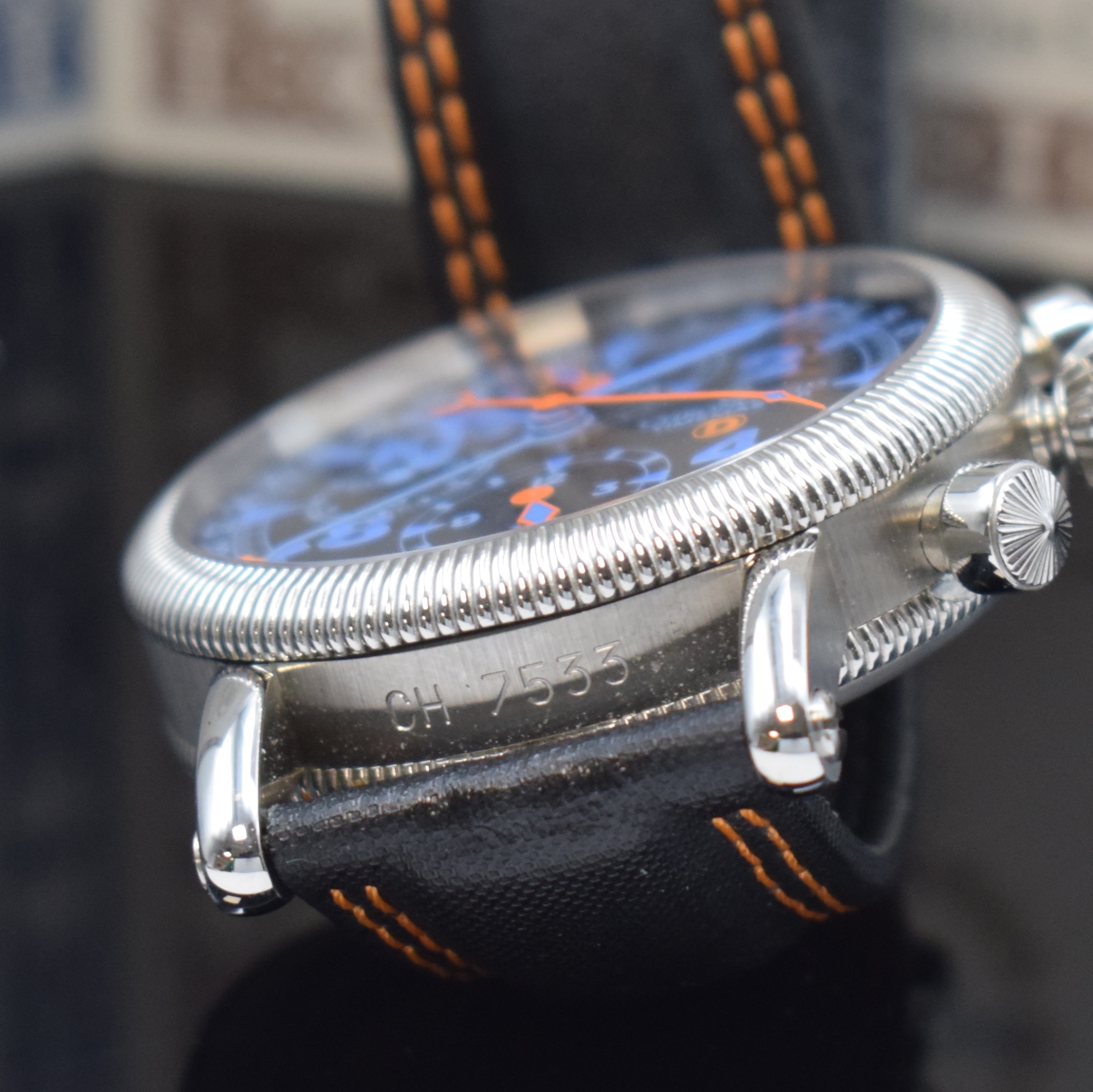Detail d: CHRONOSWISS Timemaster D Herrenchronograph Referenz CH7533, Schweiz um 2010, Automatik, beids. vergl. Geh. in Edelstahl inkl. orig. Lederband m. ...