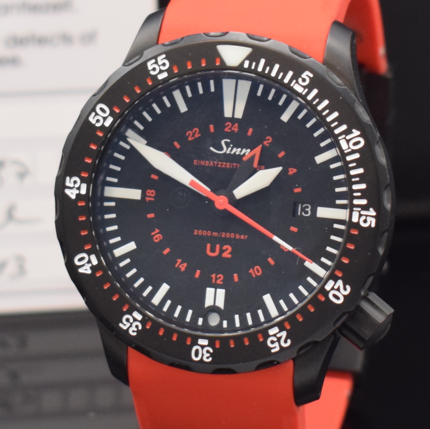 Detail a: SINN U2 Herrenarmbanduhr Einsatzzeitmesser Referenz 1020.5487, Automatik, Deutscher U- Boot Stahl, Boden u. Krone verschr., orig. Kautschukband m. ...