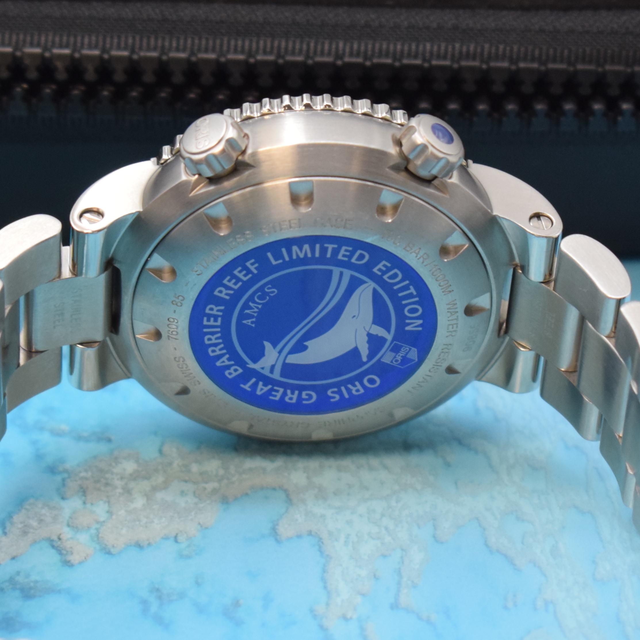 Detail d: ORIS auf 1000 Stück limitierte Herrenarmbanduhr Great Barrier Reef Referenz 7609-85, Schweiz um 2010, Automatik, Edelstahlgeh. inkl. orig. ...