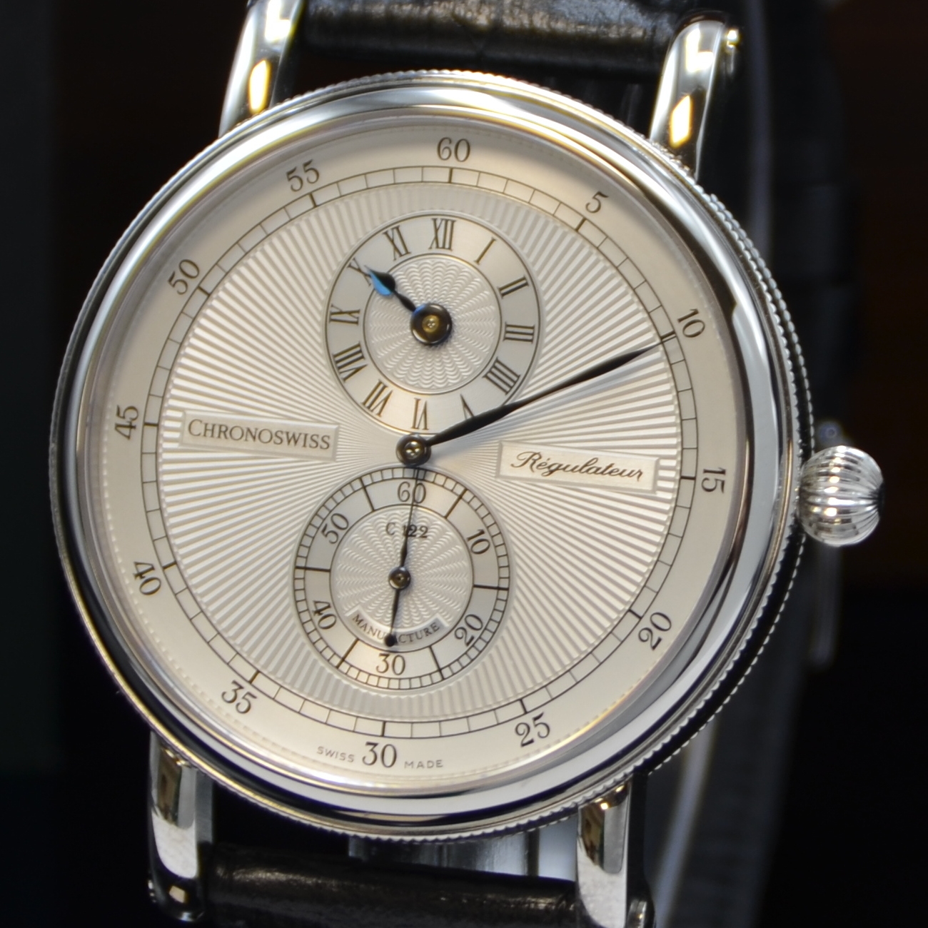 Detail a: CHRONOSWISS Regulateur Herrenarmbanduhr in Stahl Referenz CH 1243.1, Schweiz verk. lt. beil. Pap. 09/2015, Automatik, beids. vergl., Boden verschr., ...