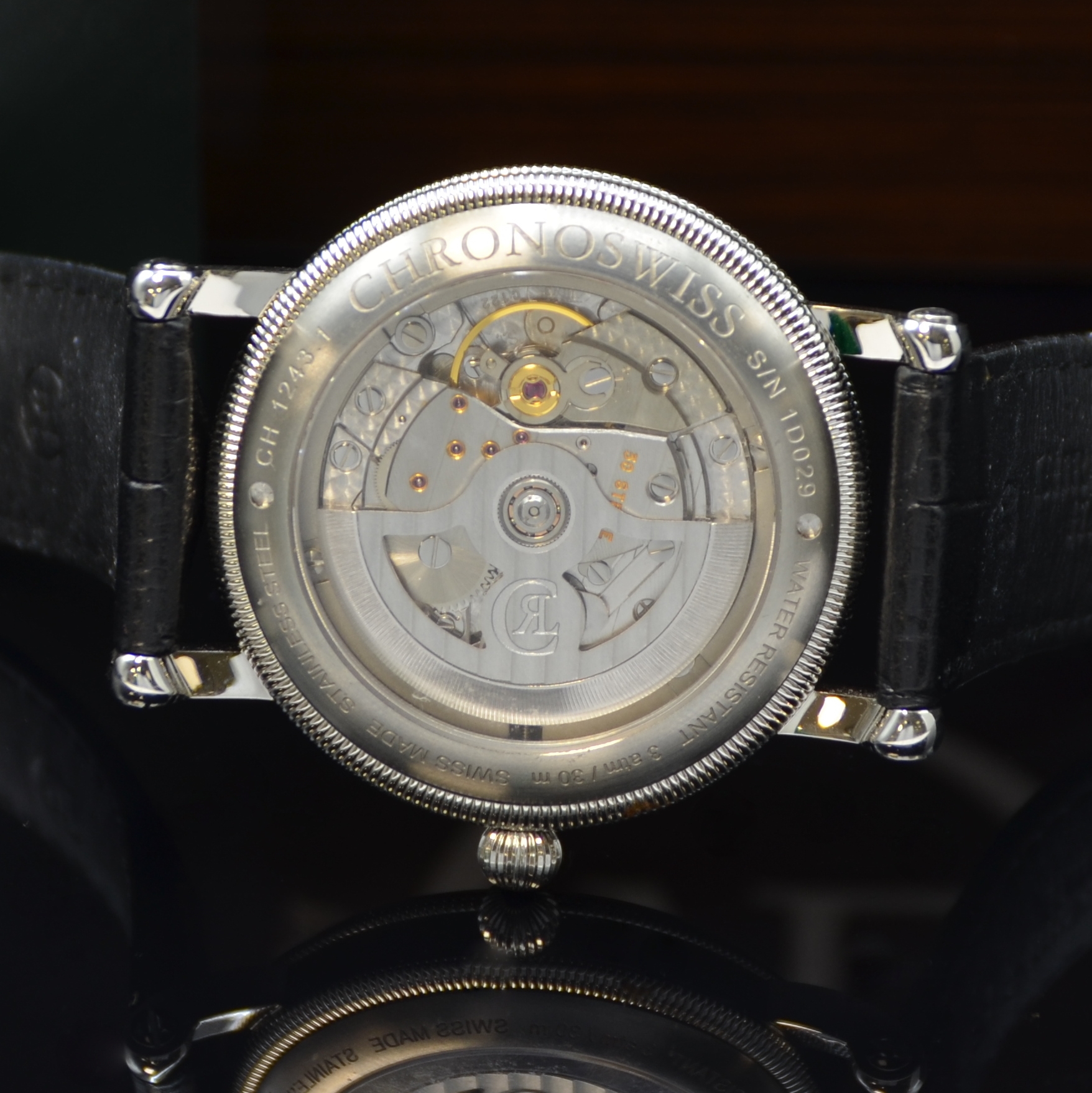 Detail e: CHRONOSWISS Regulateur Herrenarmbanduhr in Stahl Referenz CH 1243.1, Schweiz verk. lt. beil. Pap. 09/2015, Automatik, beids. vergl., Boden verschr., ...
