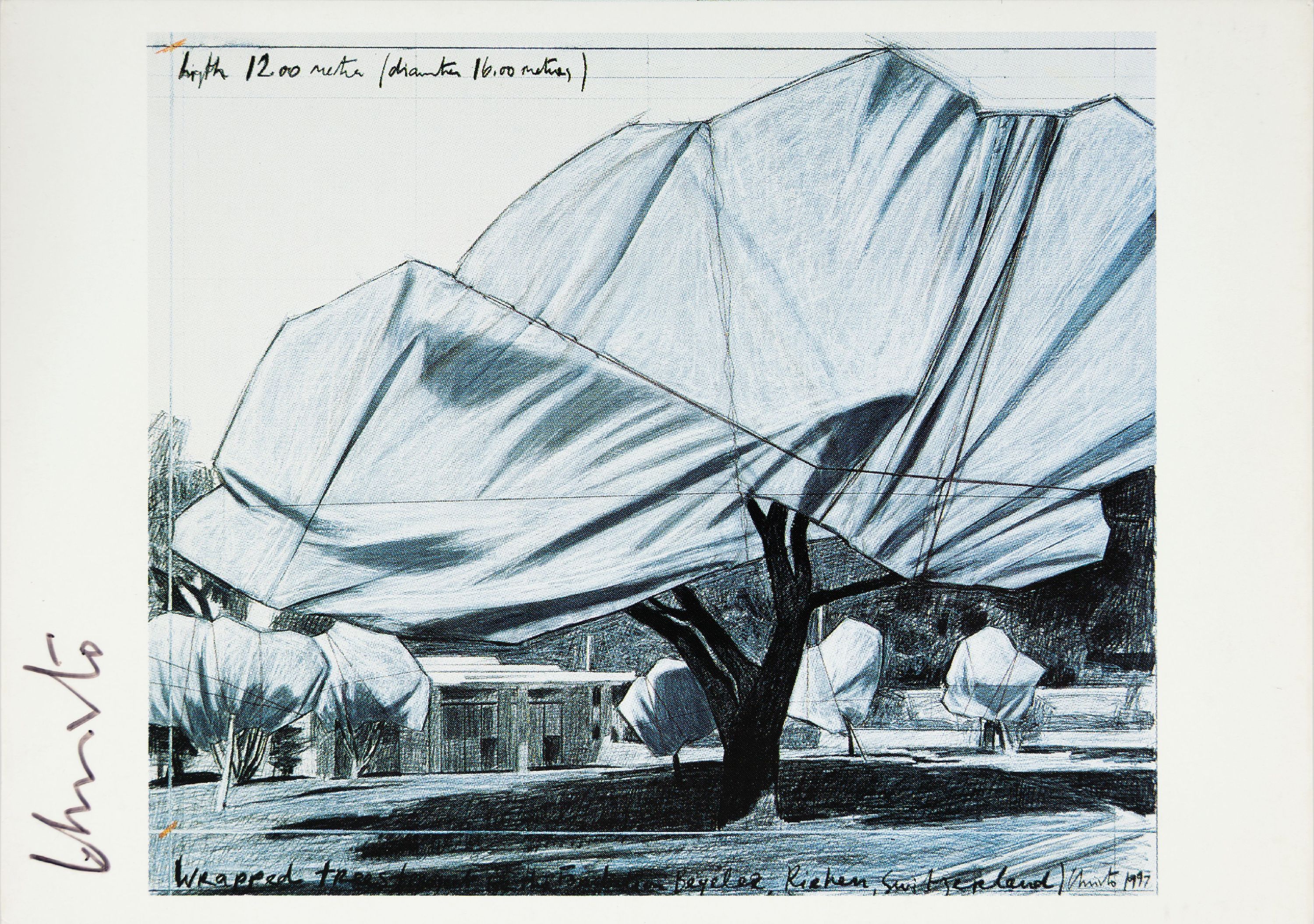 Detail l: Cristo & Jeanne-Claude, 3 Postkarten mit Gefälligkeitssignaturen, "Wrapped Monument to Vittorio Emanuele, Milan 1970", "Surrounded ...
