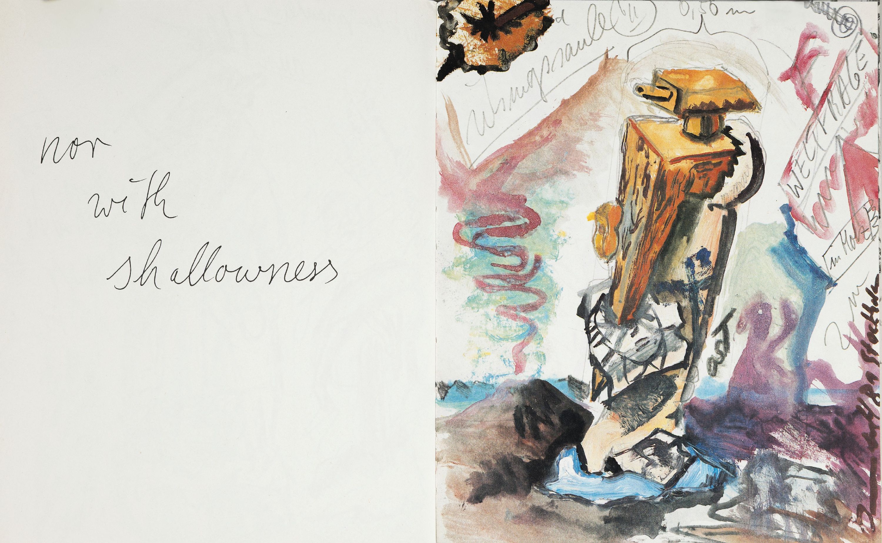 Detail b: Jörg Immendorf, 1945-2007, Flyer mit Gefälligkeitssignatur, dazu: Jörg Immendorf: "Brandenburger Tor Weltfrage" mit einem Gedicht von ...