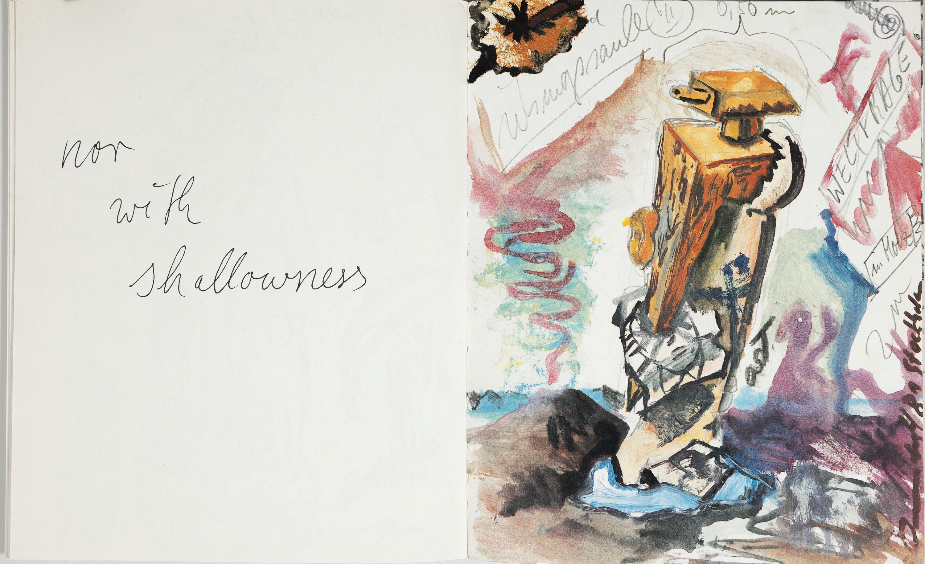 Detail m: Jörg Immendorf, 1945-2007, Flyer mit Gefälligkeitssignatur, dazu: Jörg Immendorf: "Brandenburger Tor Weltfrage" mit einem Gedicht von ...