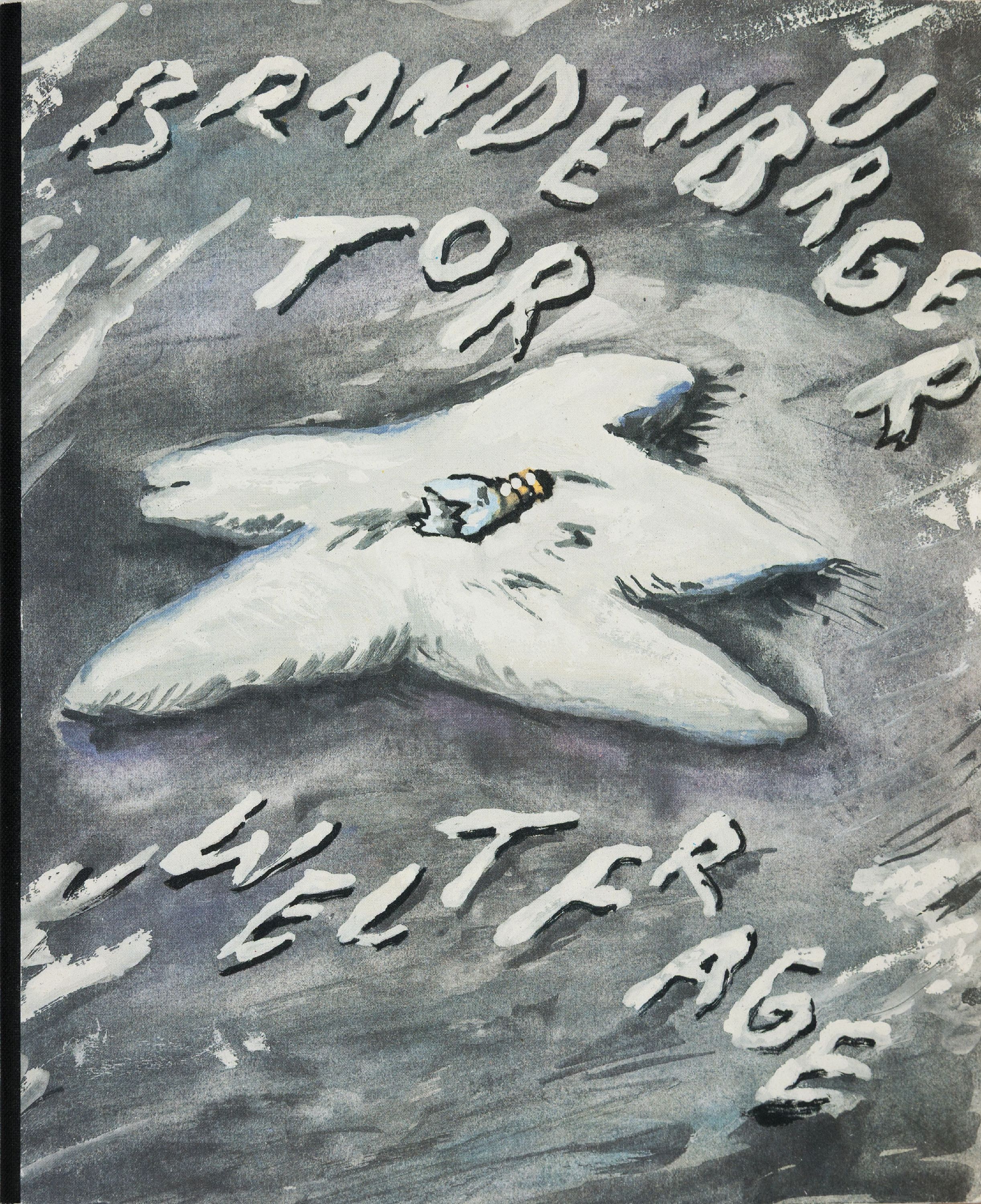 Detail n: Jörg Immendorf, 1945-2007, Flyer mit Gefälligkeitssignatur, dazu: Jörg Immendorf: "Brandenburger Tor Weltfrage" mit einem Gedicht von ...
