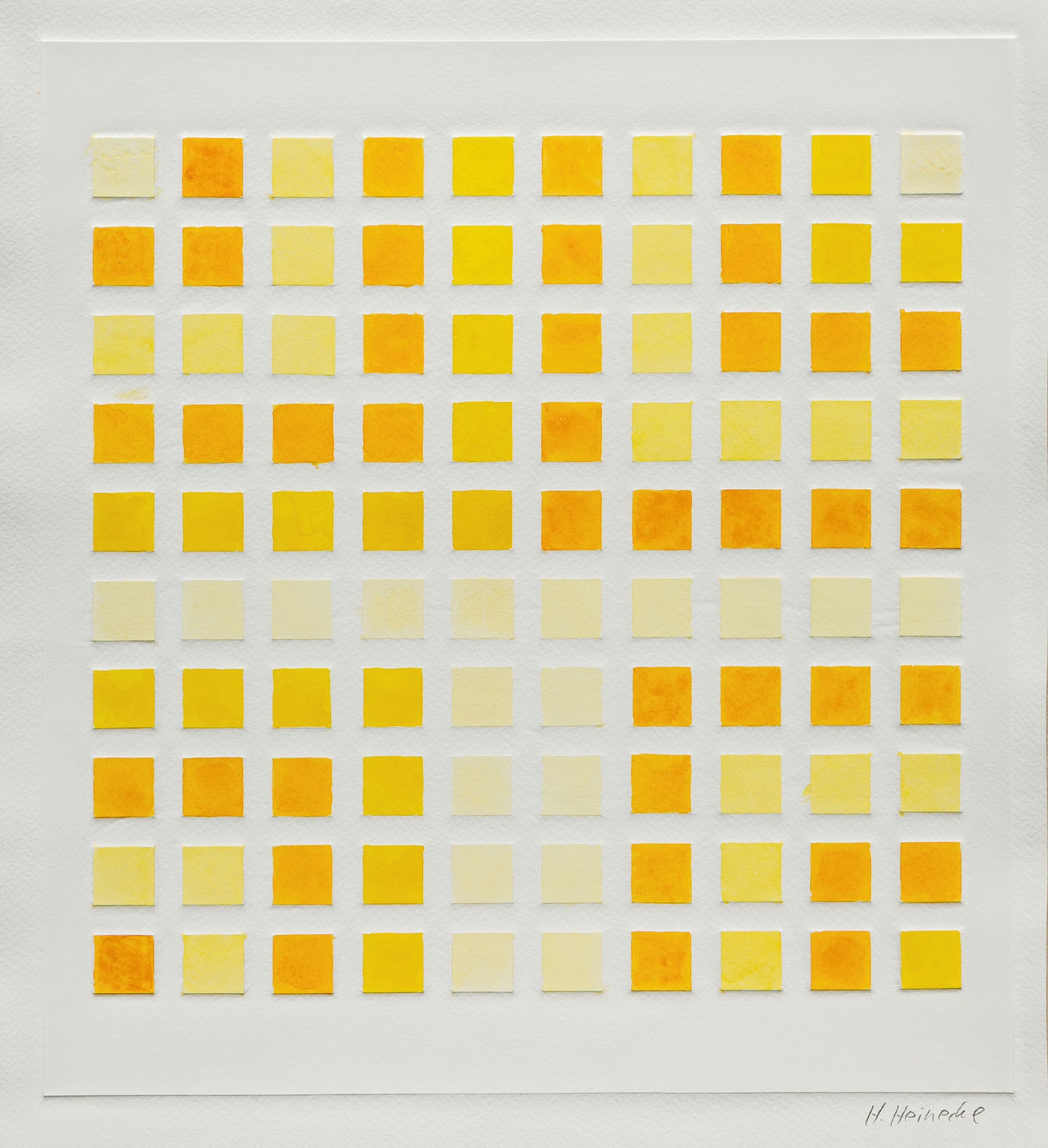 Hajo Heinecke, geb. 1948 Hamburg, Collage, Rasterdruck mit farbfeldern in gelb- und orangetönen, handsigniert, 50x35 cm