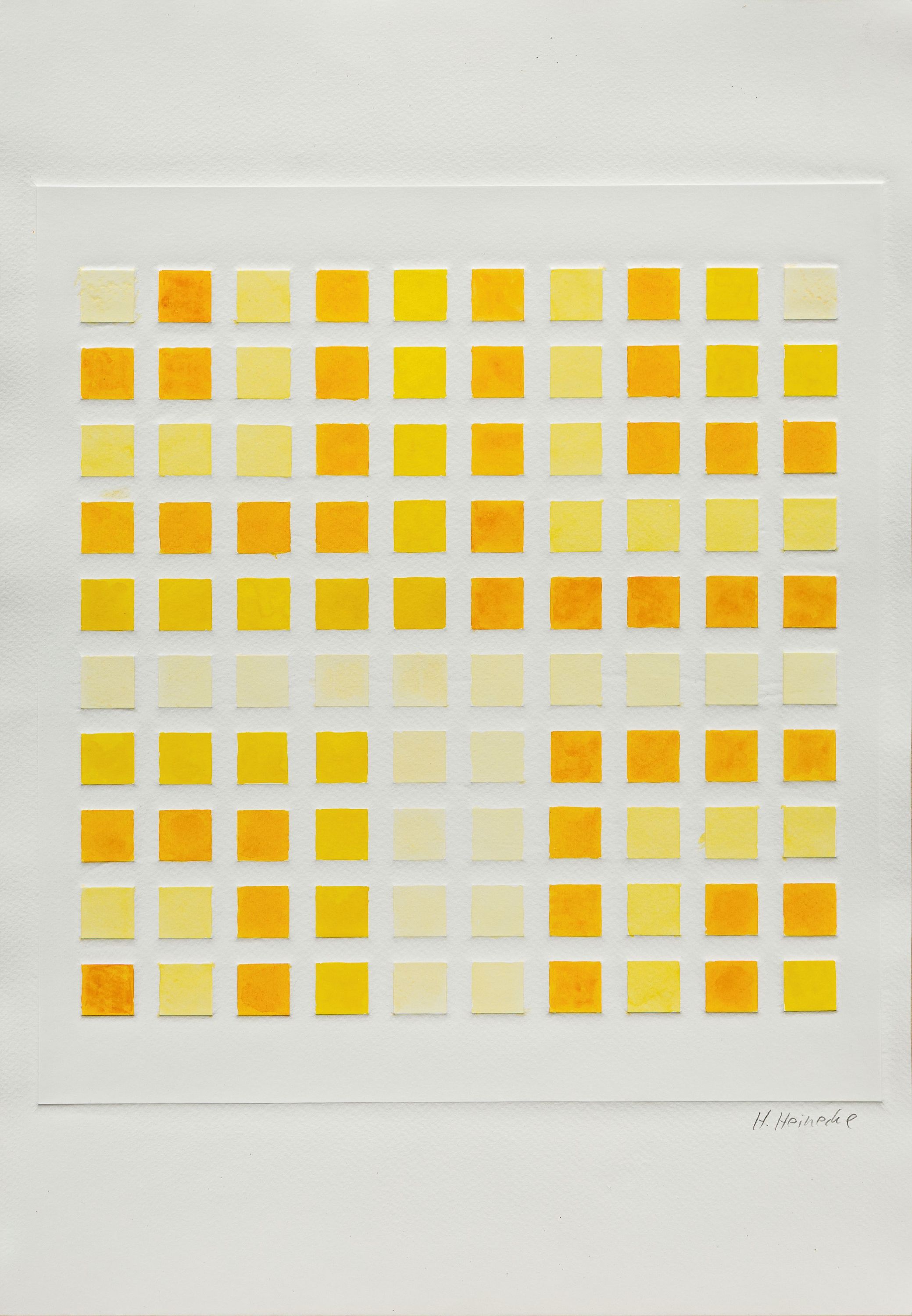 Detail k: Hajo Heinecke, geb. 1948 Hamburg, Collage, Rasterdruck mit farbfeldern in gelb- und orangetönen, handsigniert, 50x35 cm