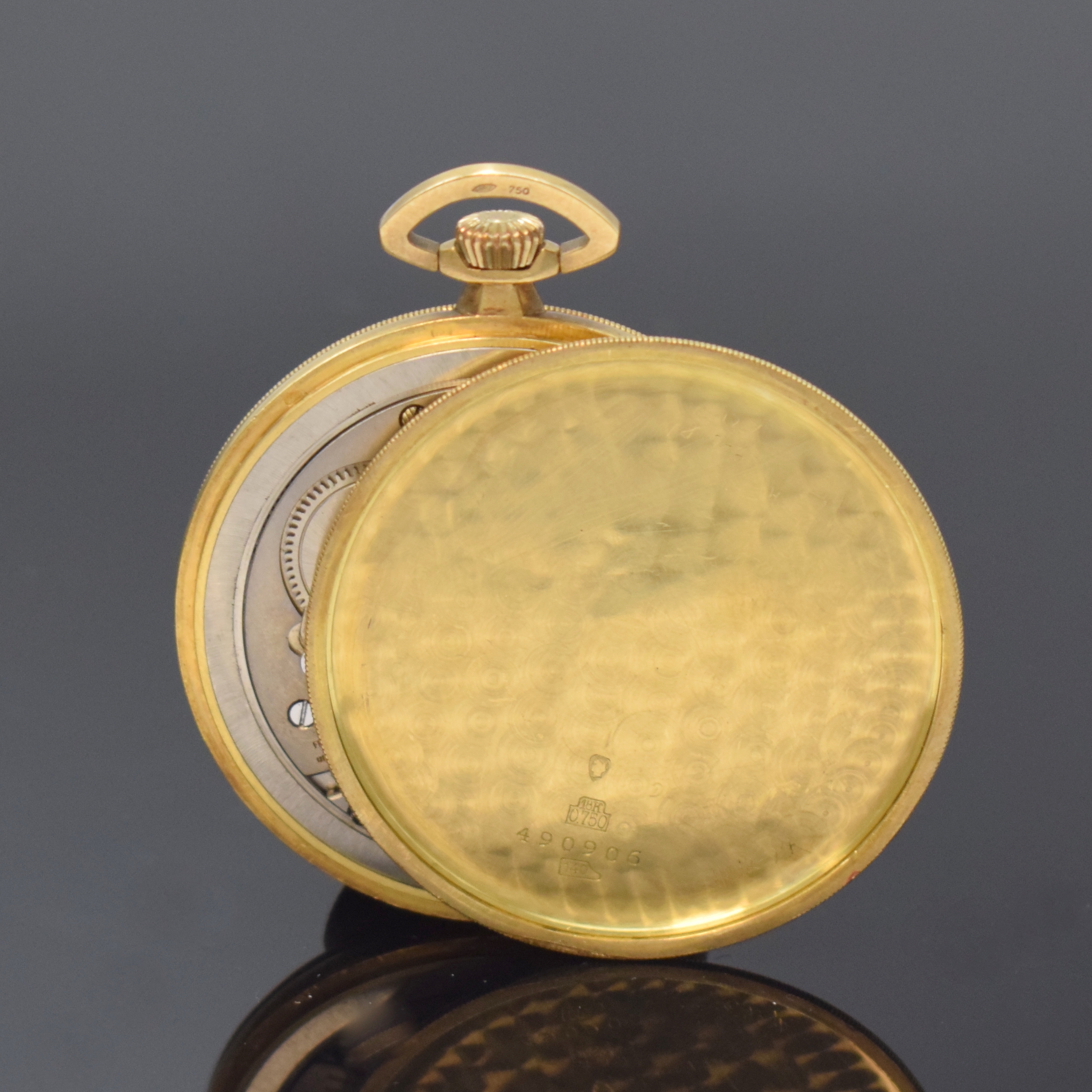 Detail d: ZODIAC offene Herrentaschenuhr in GG 750/000, Schweiz um 1930, 3-teil. Geh., Boden und Glasrand aufgedr., gold. Zifferbl. m. aufges. Std.-Zeichen ...