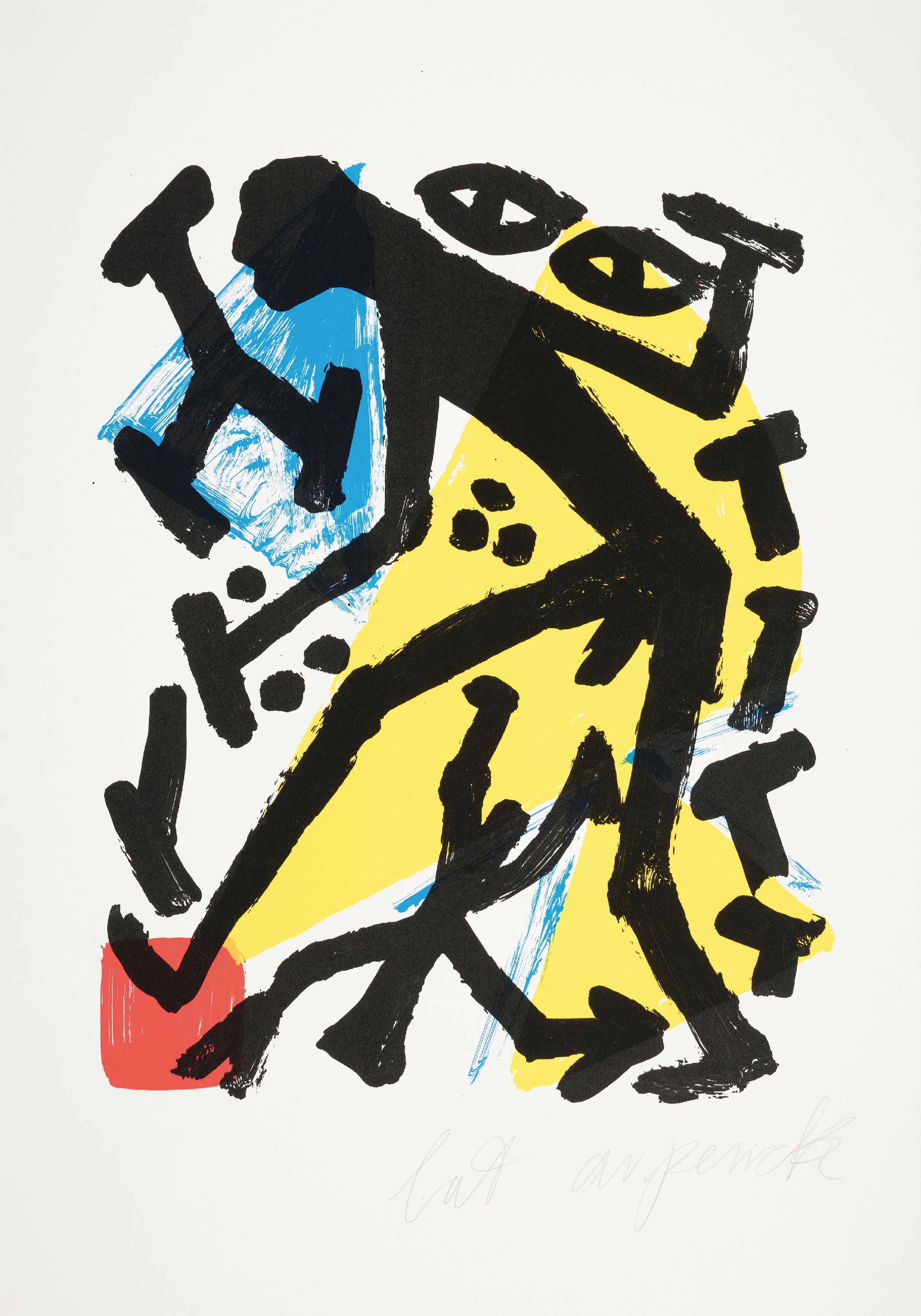 Detail k: A.R. Penck, 1939 Dresden-2017 Zürich, Farbserigraphie, Figuren Komposition, BAT (Bona Tirer), handsigniert, Blatt 70x50 cm, ungerahmt