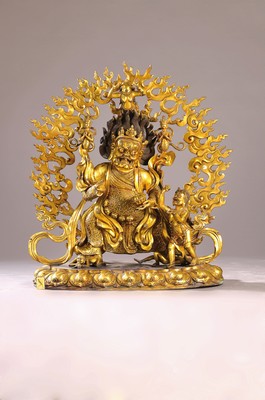 Image Sehr große Altarfigur, Vajrapani, Adorant und verschiedene Begleitpersonen, China, ...