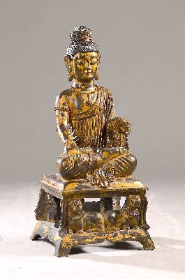 Image 26906523 - Großer Buddha auf Löwenthron, China, 20. Jh., Bronze mit Resten von ...