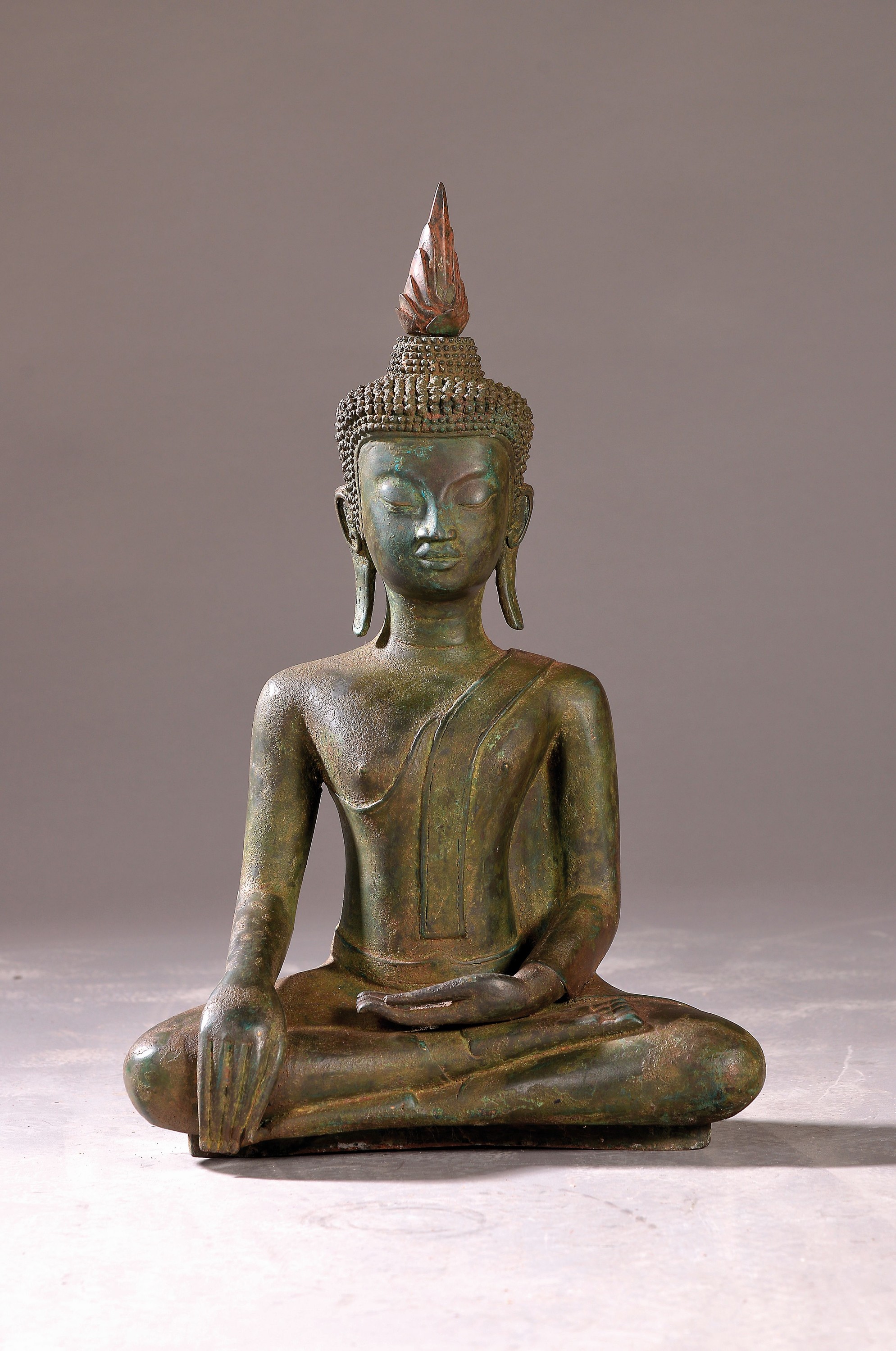 Großer Buddha, Laos, 20. Jh., Bronze, H.ca. 46 cm, ohne Sockel