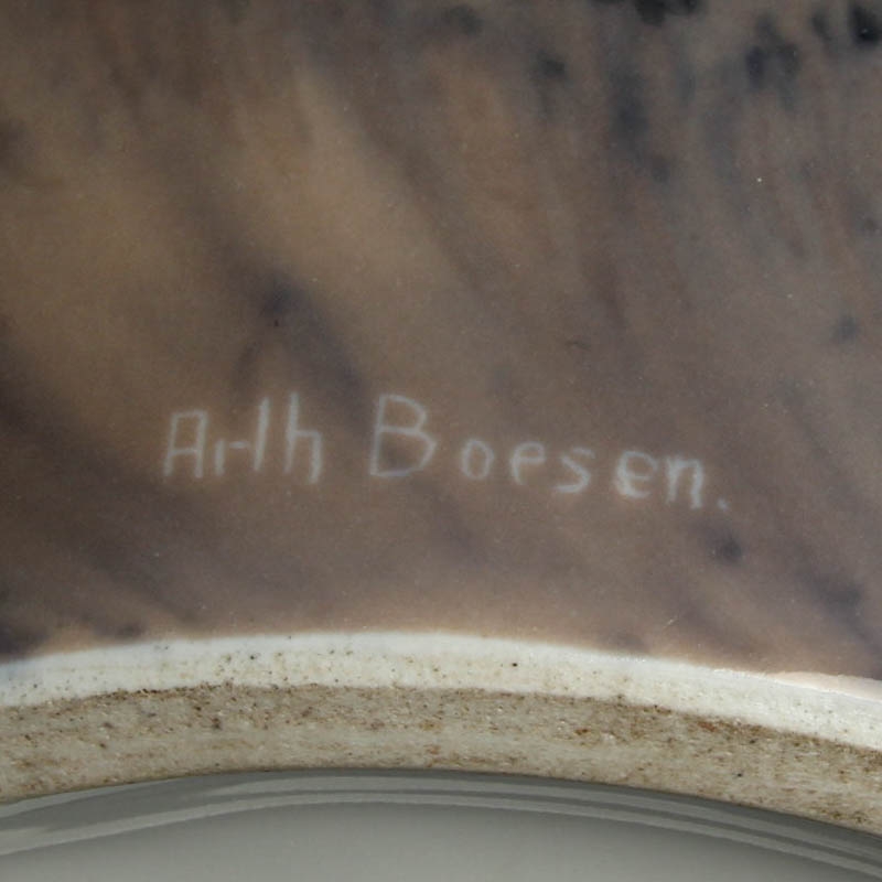 Detail h: Bodenvase, Dahl-Jensen, Kopenhagen, signiert Arthur Boesen, Porzellan, Malerei mit nordischer Küstenlandschaft, H. 38 cm am Rand l. bestoßen, innen ...