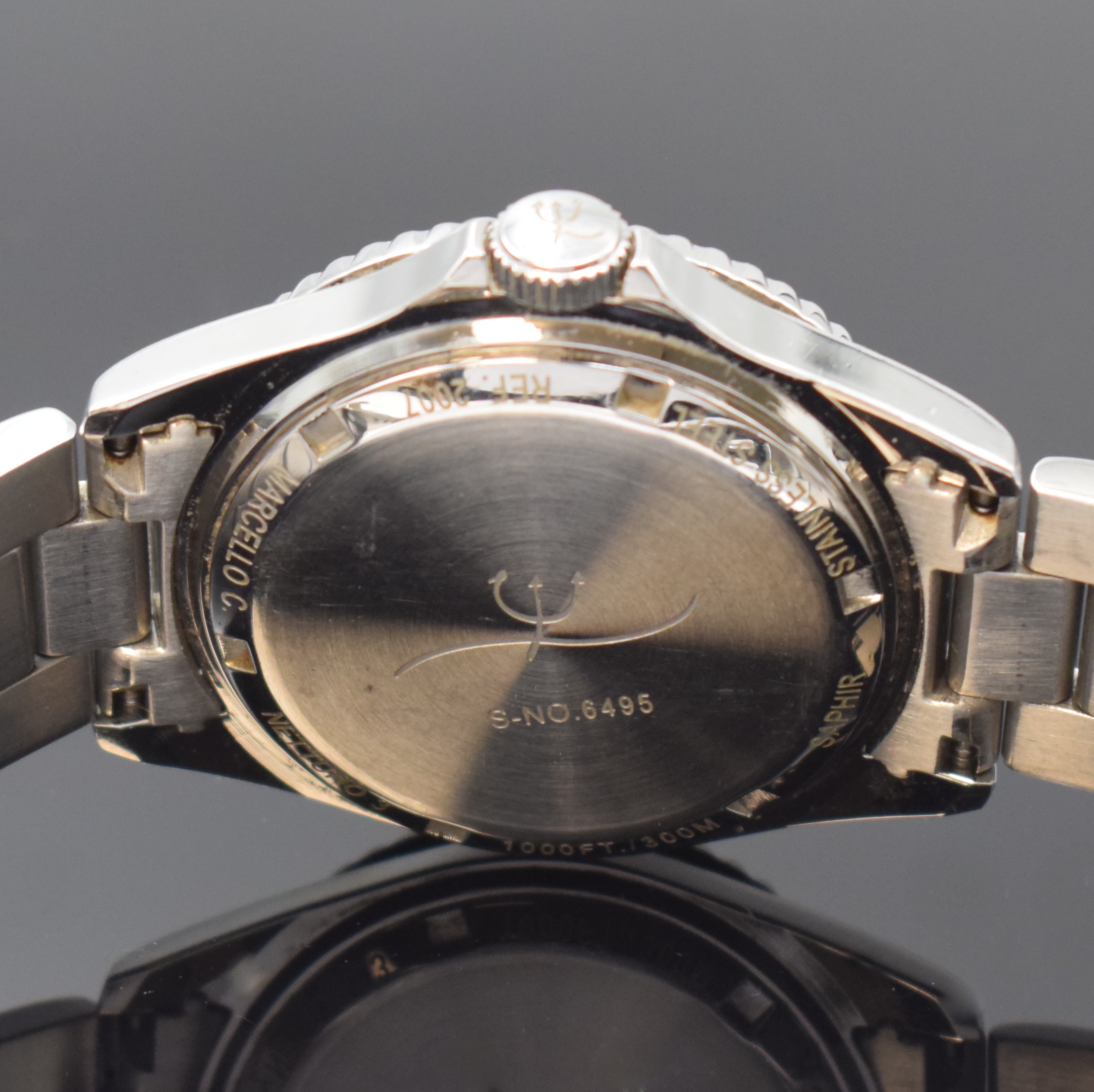 Detail d: MARCELLO C Herrenarmbanduhr Nettuno 3 in Stahl Referenz 2007, Schweiz um 2010, Automatik, orig. Gliederband m. Faltschl., Boden u. Krone verschr., ...