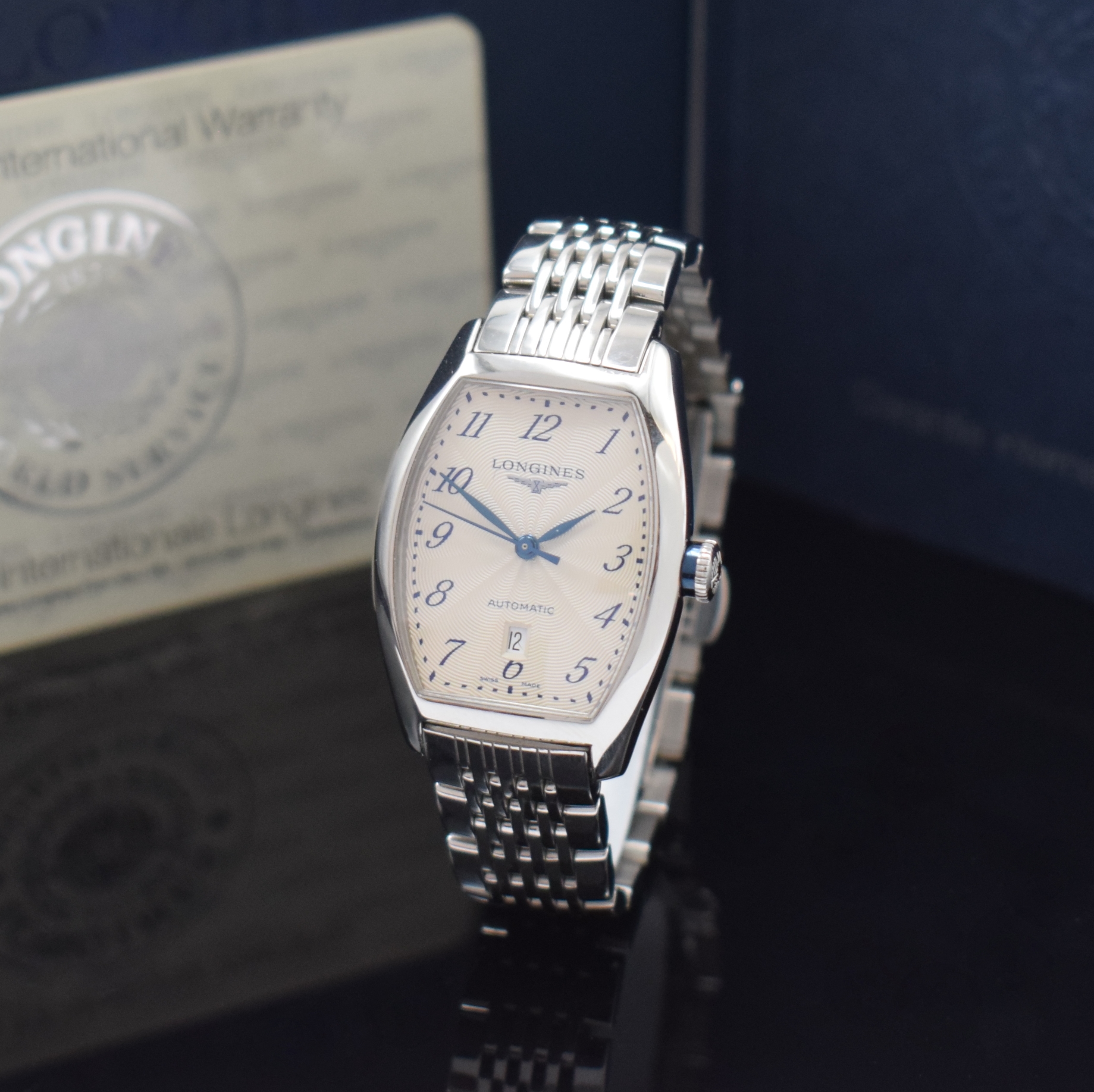 LONGINES Evidenza Damenarmbanduhr in Stahl Referenz L2.142.4.73.6, Schweiz verk. lt. beil. Pap. 09/2009, Automatik, Boden 4-fach verschr., orig. ...