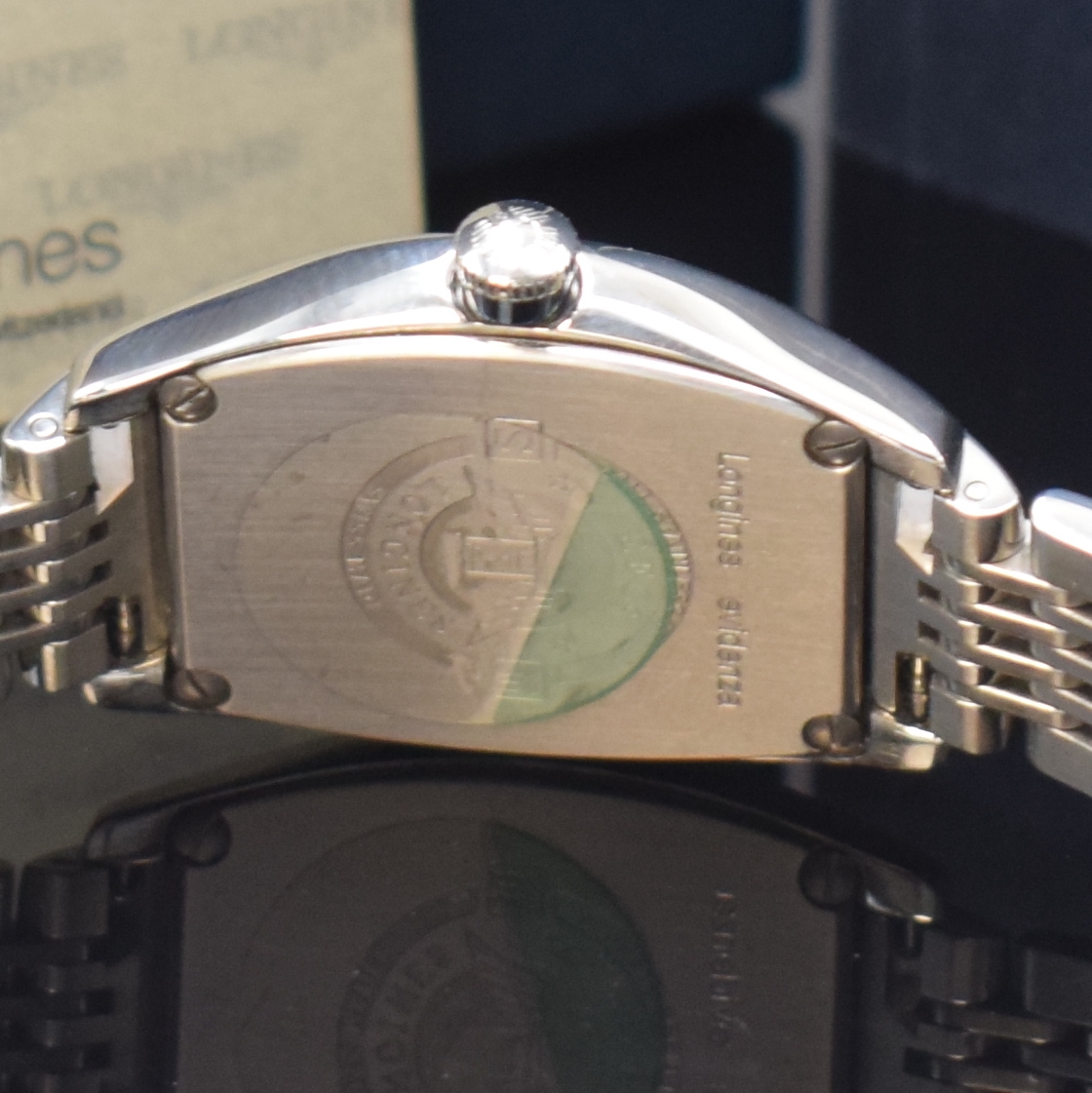 Detail d: LONGINES Evidenza Damenarmbanduhr in Stahl Referenz L2.142.4.73.6, Schweiz verk. lt. beil. Pap. 09/2009, Automatik, Boden 4-fach verschr., orig. ...