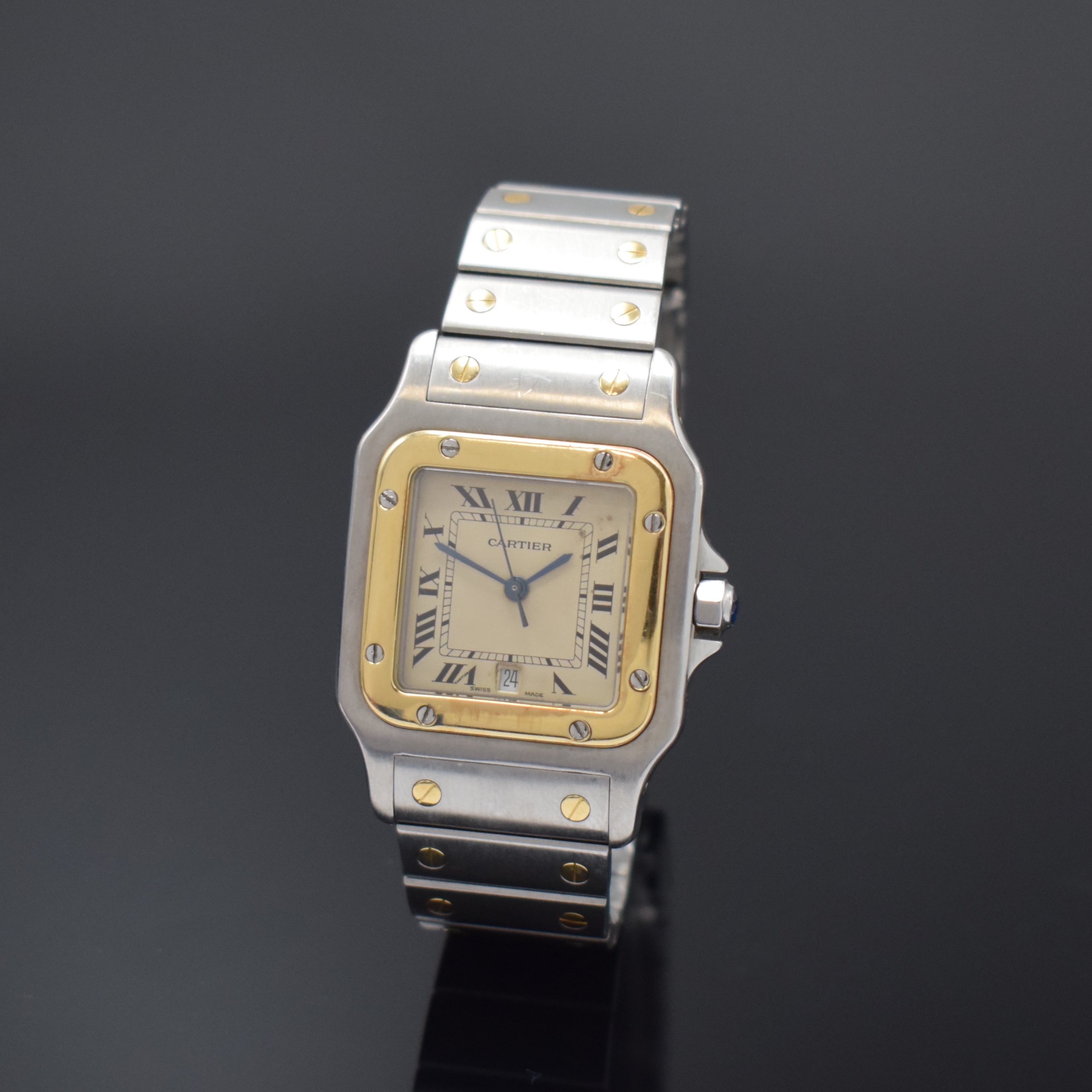 CARTIER Armbanduhr Santos Galbee Referenz 187901, Schweiz um 1995, quarz, Edelstahl/Gold kombiniert inkl. Gliederband m. Faltschl., Schmuckkrone, ...