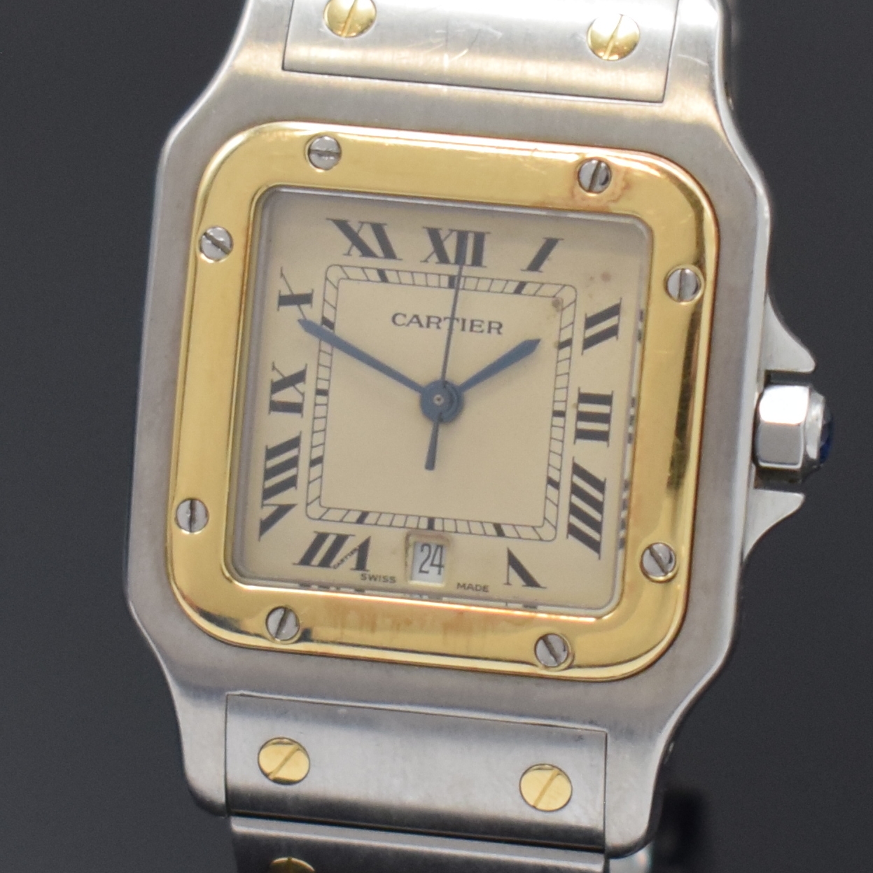 Detail a: CARTIER Armbanduhr Santos Galbee Referenz 187901, Schweiz um 1995, quarz, Edelstahl/Gold kombiniert inkl. Gliederband m. Faltschl., Schmuckkrone, ...