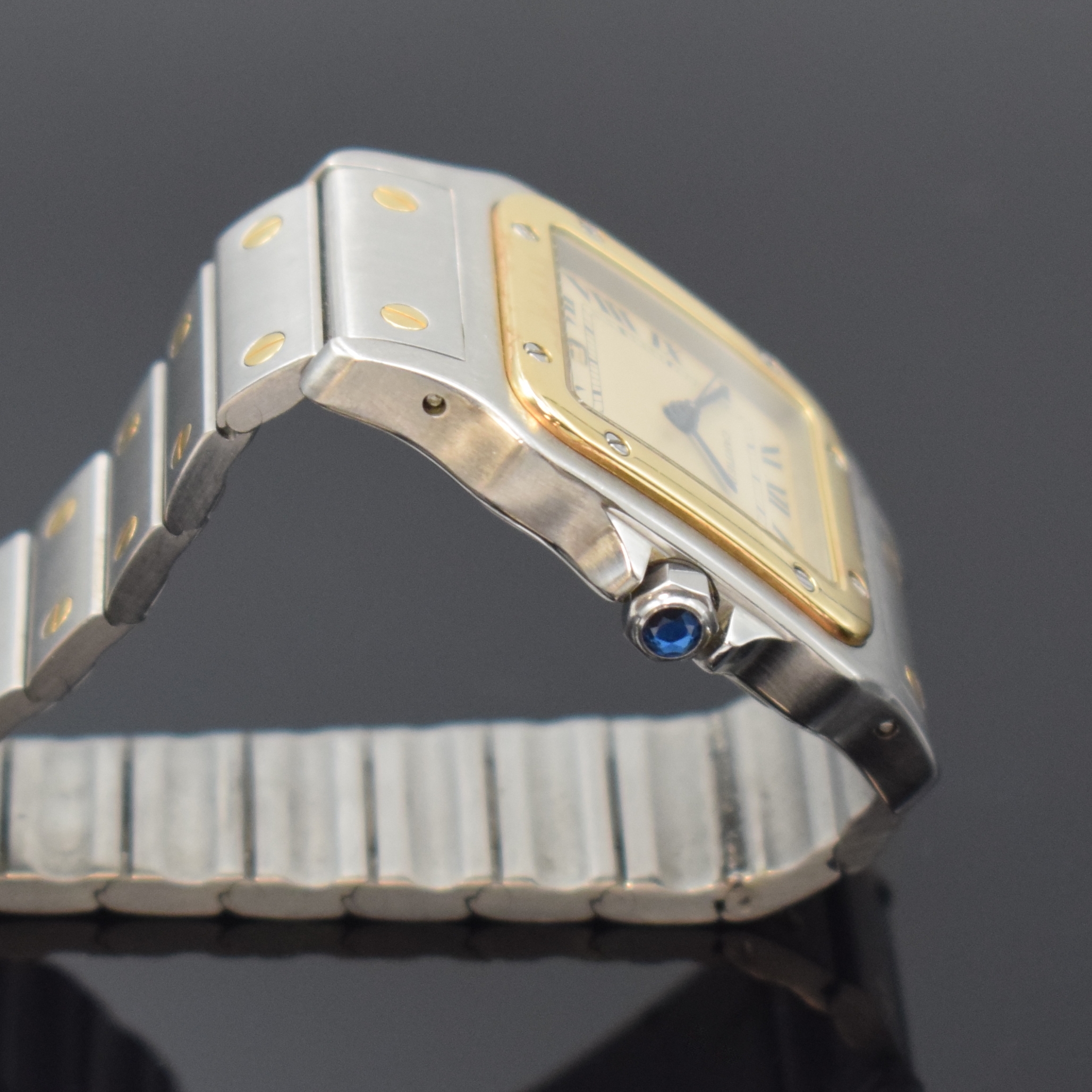 Detail c: CARTIER Armbanduhr Santos Galbee Referenz 187901, Schweiz um 1995, quarz, Edelstahl/Gold kombiniert inkl. Gliederband m. Faltschl., Schmuckkrone, ...