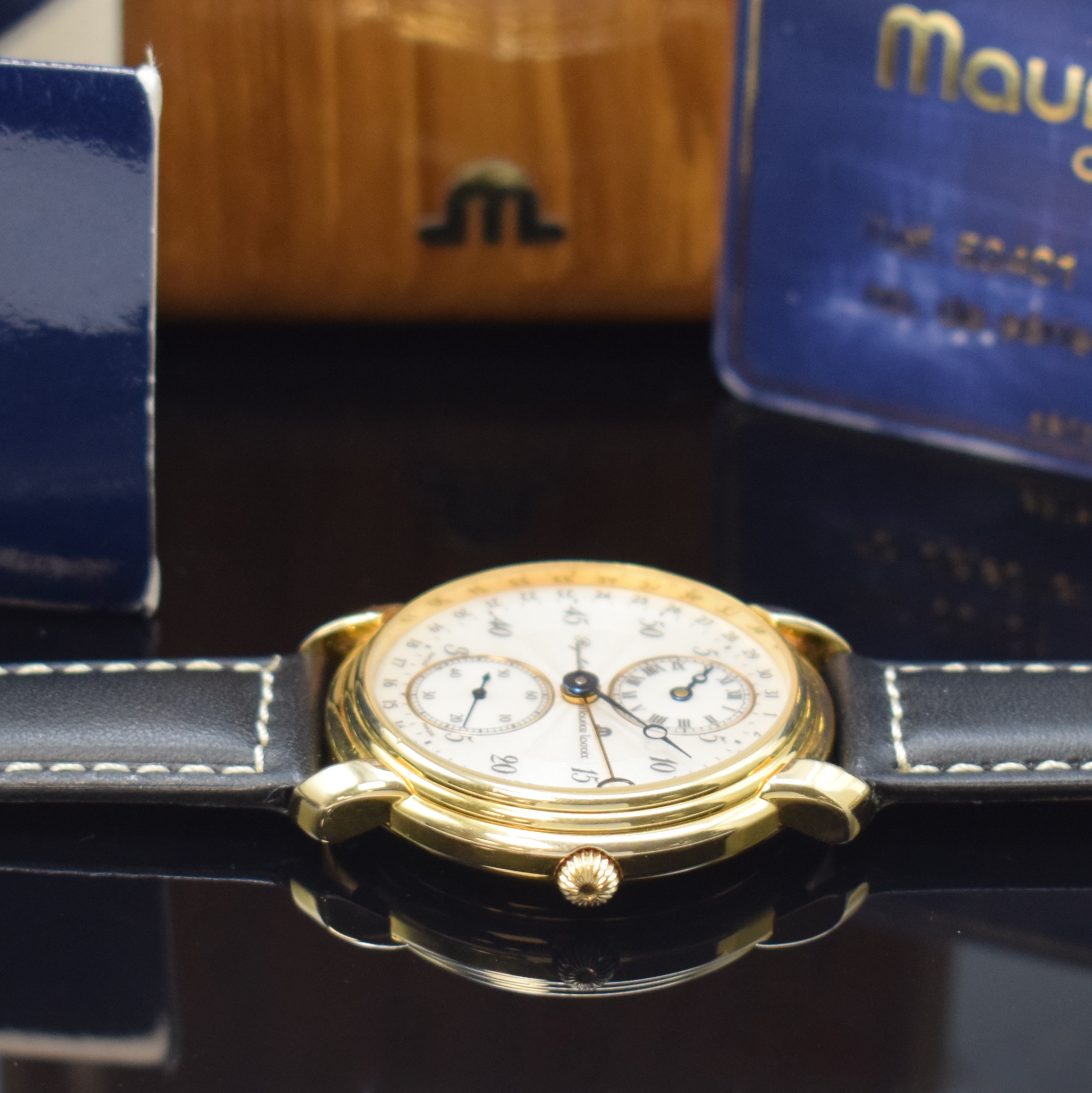 Detail b: MAURICE LACROIX auf 999 Stück limitierte Herrenarmbanduhr Regulateur Referenz 53401, Schweiz verk. lt. beil. Pap. 12/1992, Handaufzug, verg. Geh. ...