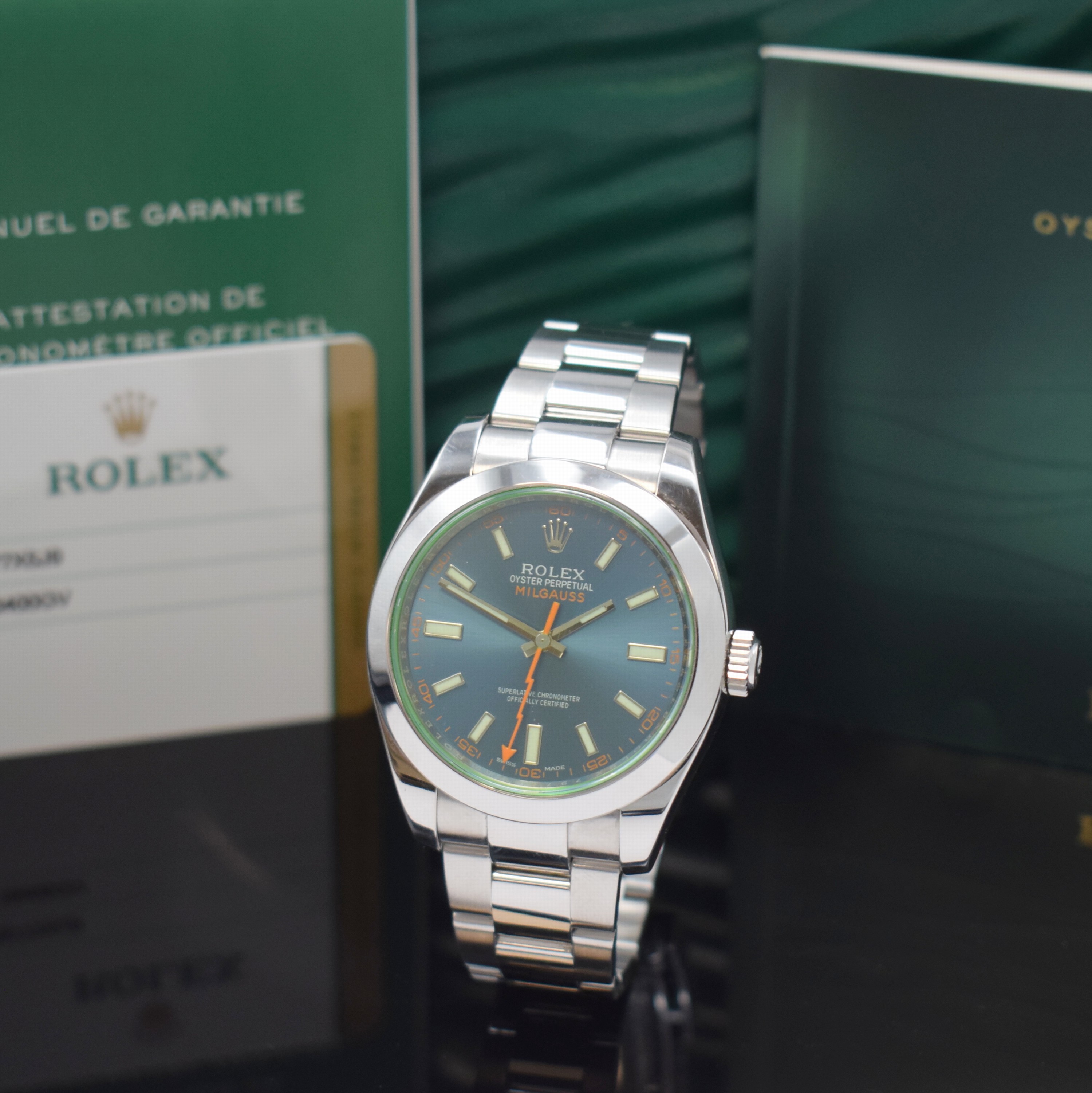 ROLEX Herrenarmbanduhr Oyster Perpetual Milgauss Referenz 116400GV, Automatik, LC 200, Chronometer der Superlative in Edelstahl inkl. Oysterband m. ...