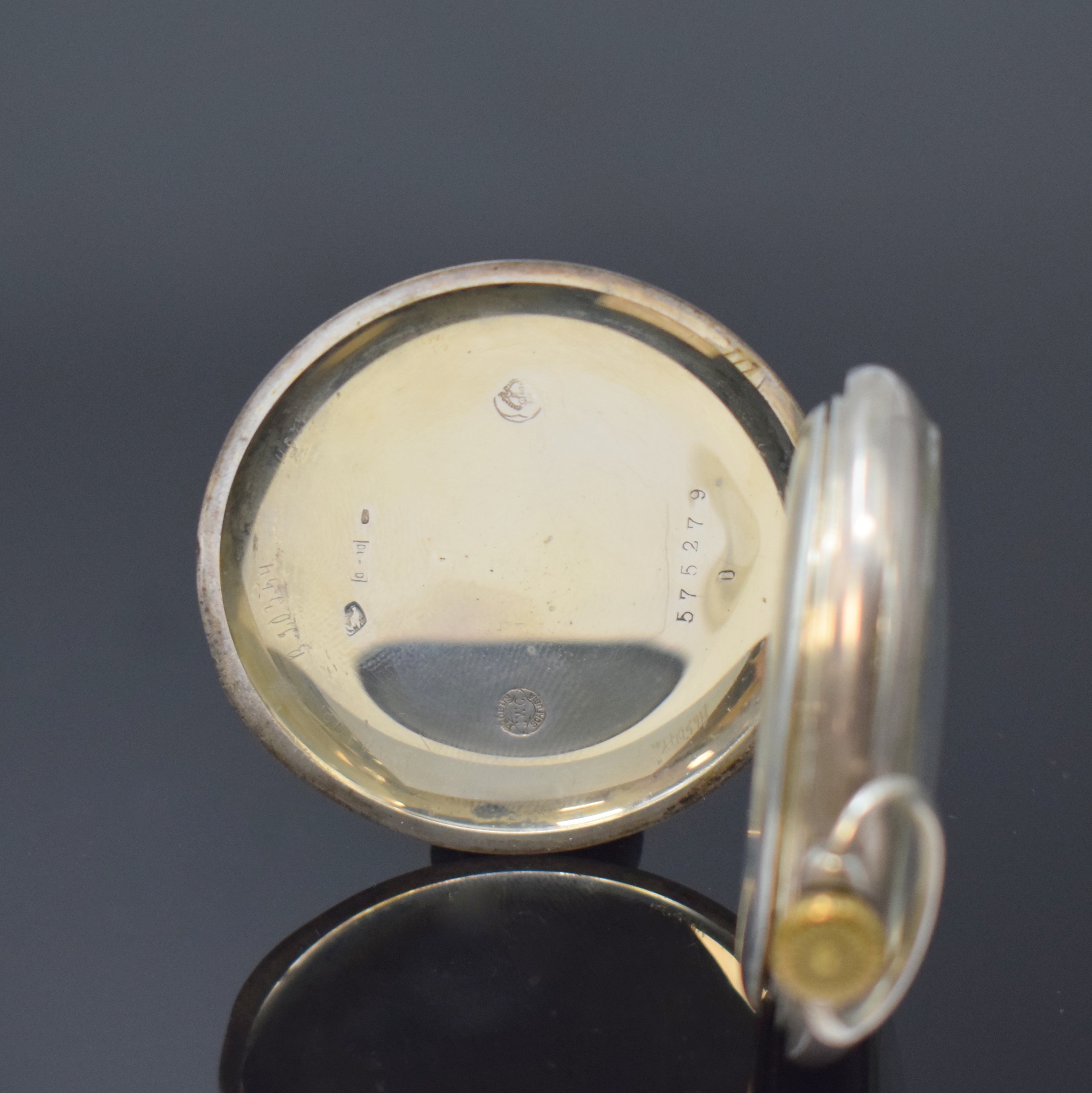 Detail b: IWC offene Herrentaschenuhr in 800er Silber, Schweiz um 1912, glattes Geh. dell., Emailzifferbl. m. Breguetzahlen riss., gebl. Birnenzeiger, verg. ...